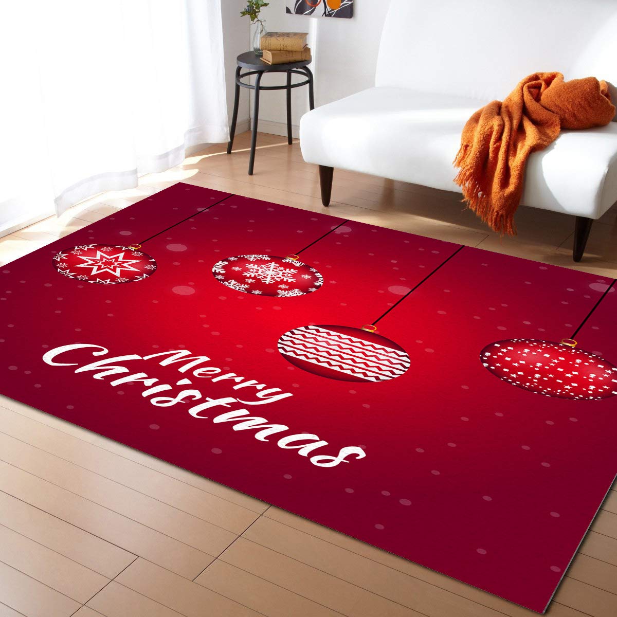 Modern Non-Slip Washable Area Rug - Christmas Decorative Indoor Floor Carpet with Bright Balls Design for Living Room, Bedroom & Kitchen | Durable Throw Rug for Holiday Decor, Home Comfort & Festive Gatherings