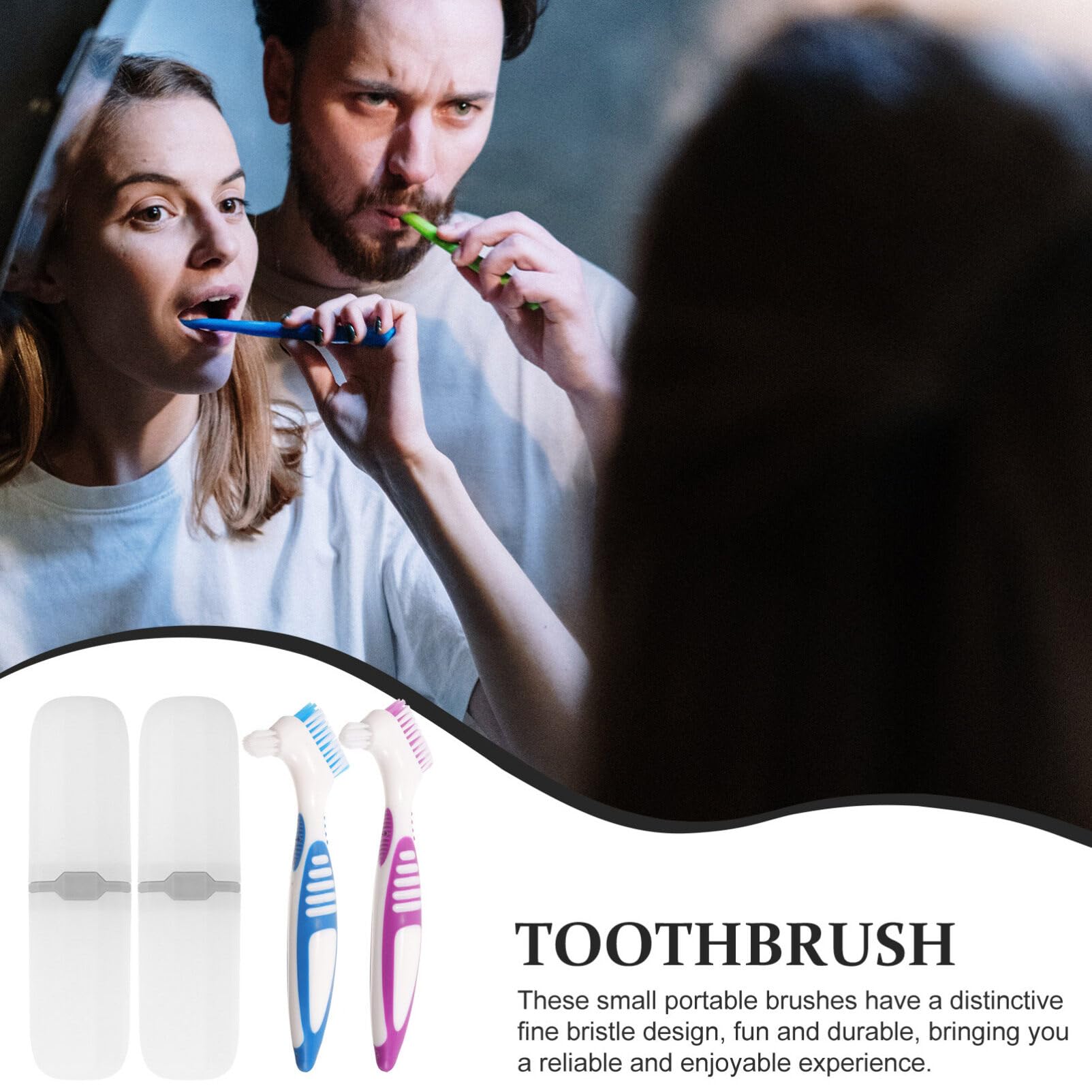 Premium Denture Toothbrush Set - 2 Pack with Dual Bristle Heads & Protective Case | Ergonomic Handle for Deep Denture Cleaning | Perfect for Denture Care, Travel, and Daily Oral Hygiene Maintenance