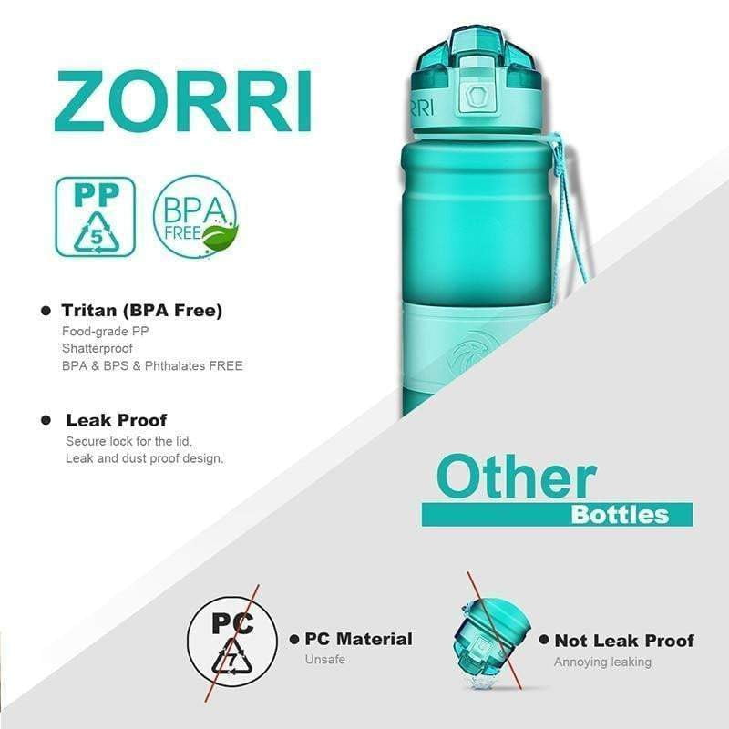 ZORRI 400ml to 1000ml BPA Free Sports Water Bottle with Pop Top Lid & Cleaning Brush - Leak Proof Gym, Hiking, Running & Outdoor Hydration Bottle
