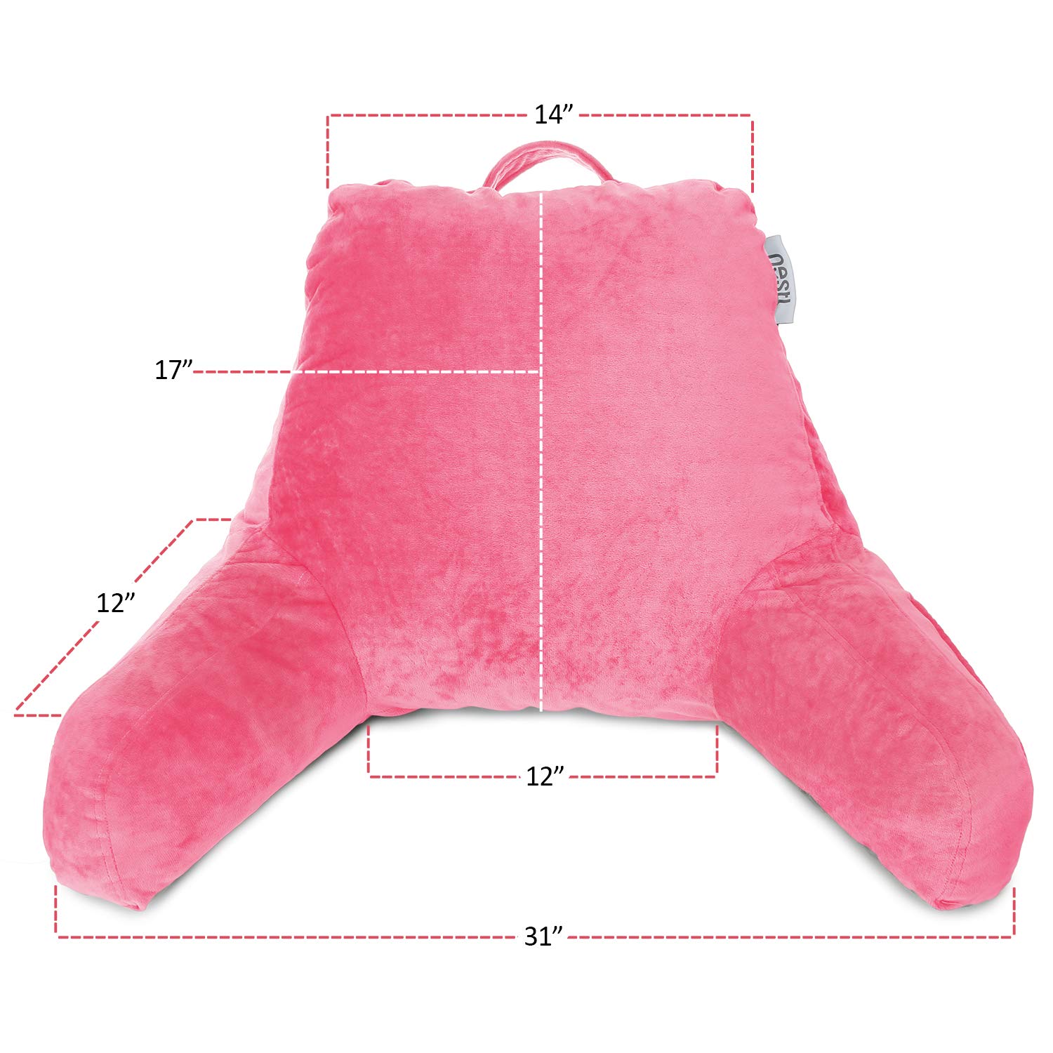 Nestl Reading Pillow with Shredded Memory Foam - Standard Bed & Back Support Pillow for Sitting, Reading & Relaxing in Bed - Light Pink Chair Pillow with Pockets - Perfect for Reading, Watching TV, or Lounging Comfortably