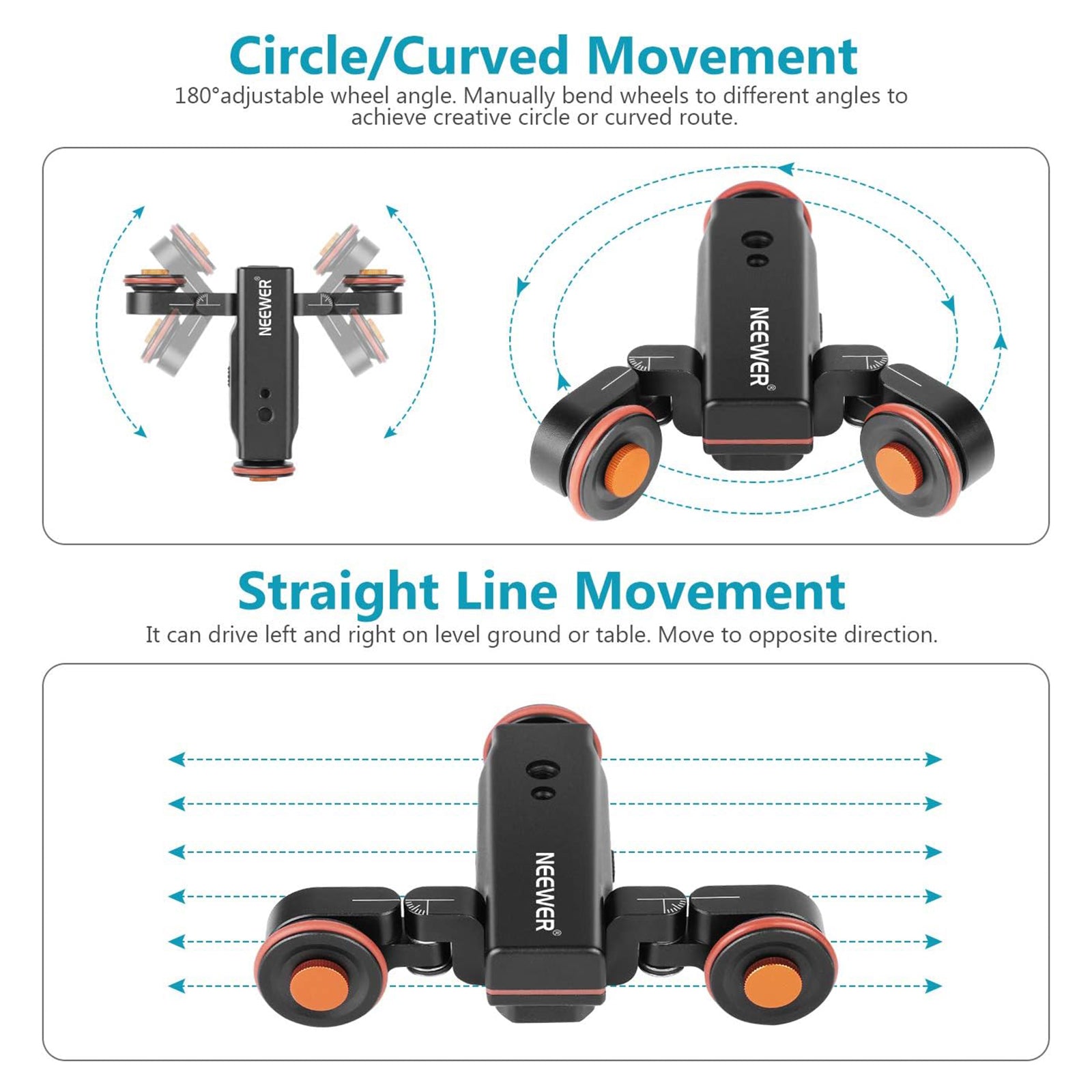 NEEWER DL100 3-Wheel Wireless Camera Dolly with Remote Control - 3 Speed Adjustable for Smooth Video Shooting | Perfect for Film Making, Vlogging, and Studio Productions