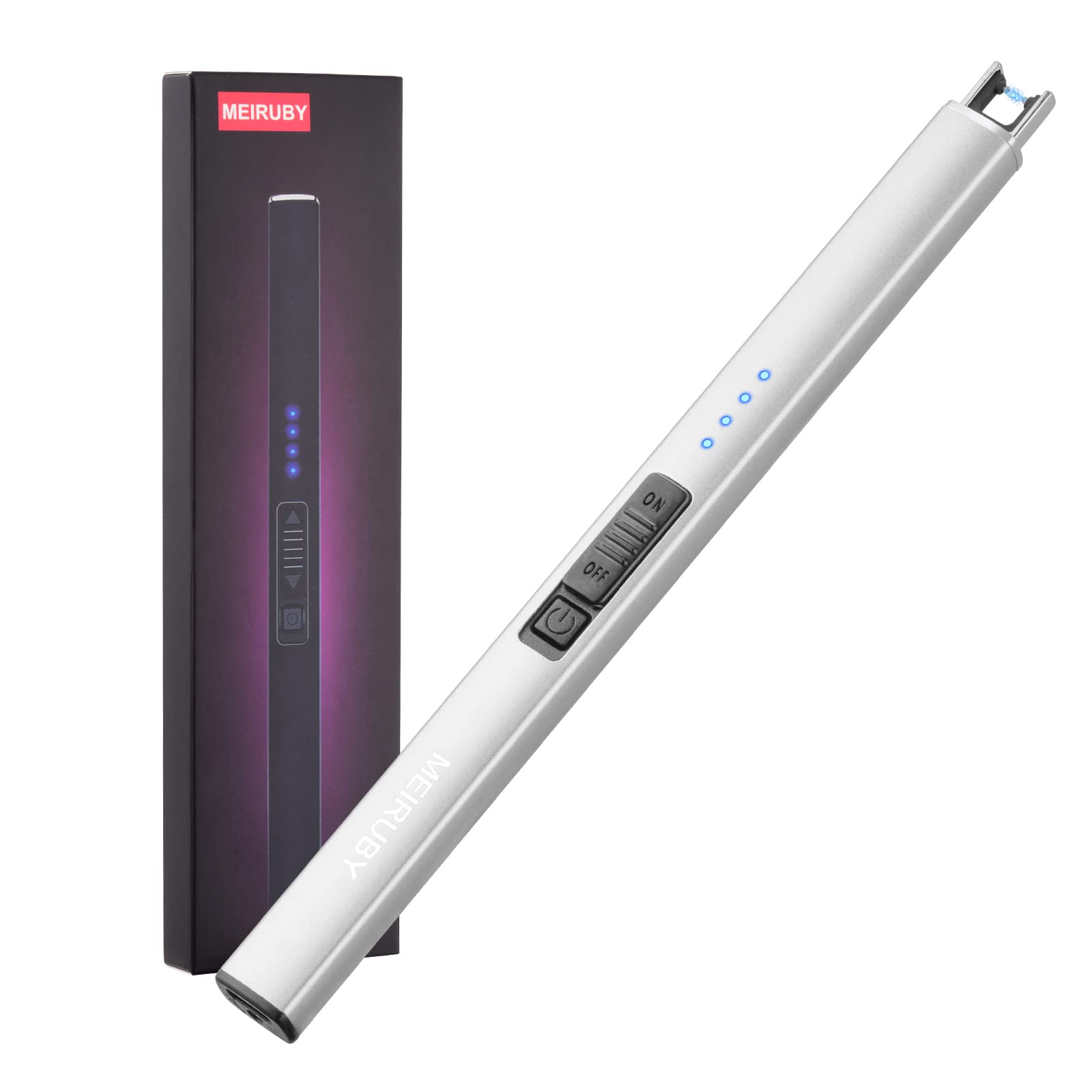 Rechargeable USB Electric Arc Lighter - Windproof Flameless Lighter for Candles, Camping, BBQ & Gifts (Silver) | Perfect for Birthday, Mother's Day, Women's Day - Great Gift for Women, Mom, Wife & Men