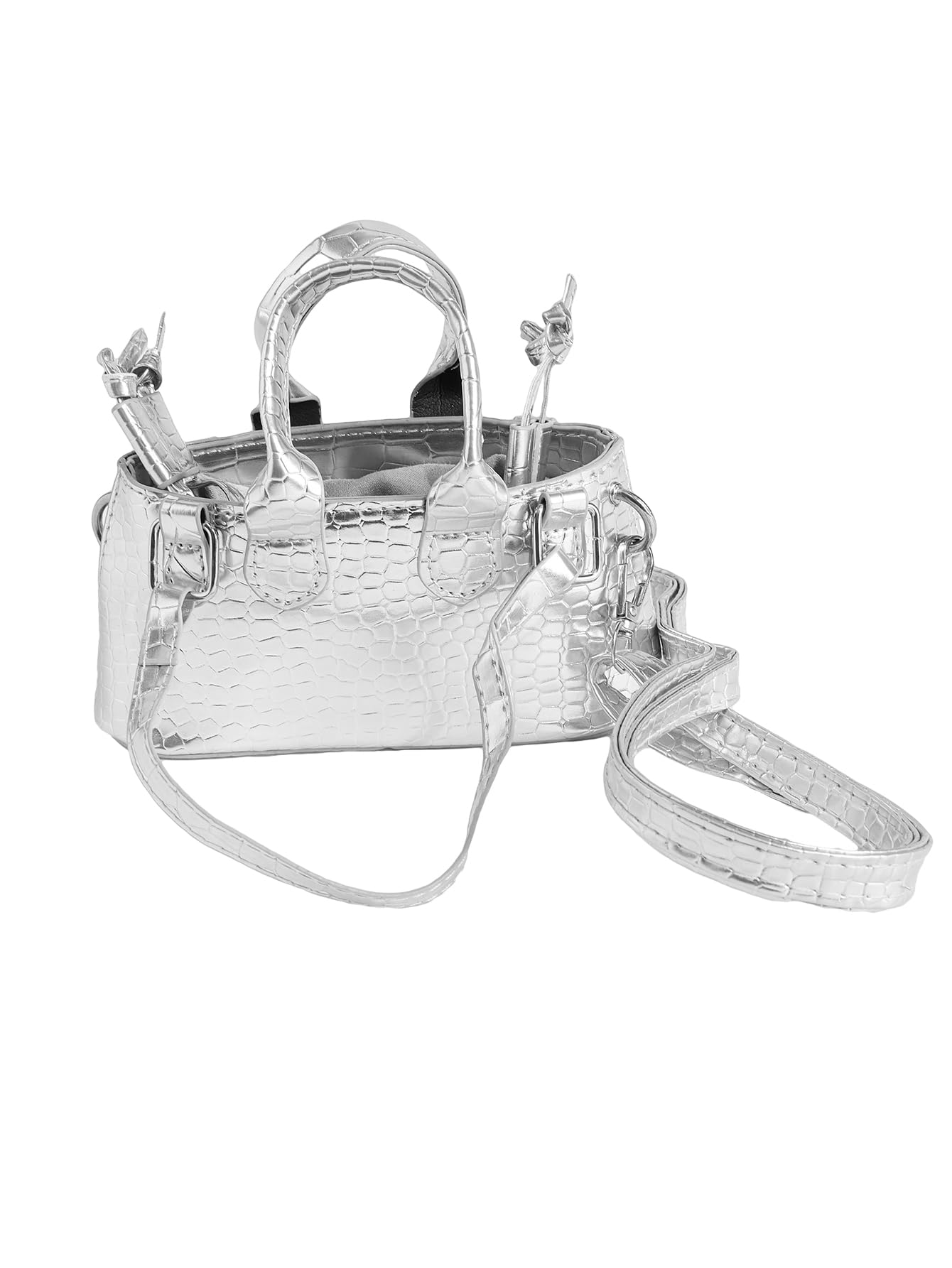 GORGLITTER Women's Small Crossbody Bag - Metallic Mini Purse with Crocodile Print & Double Handle, Fashion Shoulder Bag for Daily Use, Work, and Evening Out