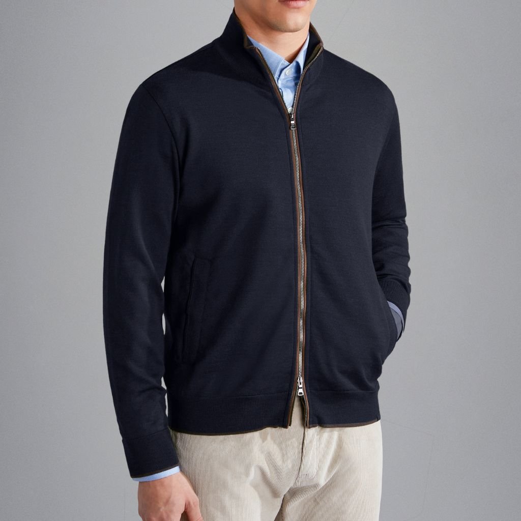 PAUL & SHARK Men's Navy Blue Front Zip Sweater | Lightweight Casual Pullover for Outdoor Activities & Travel