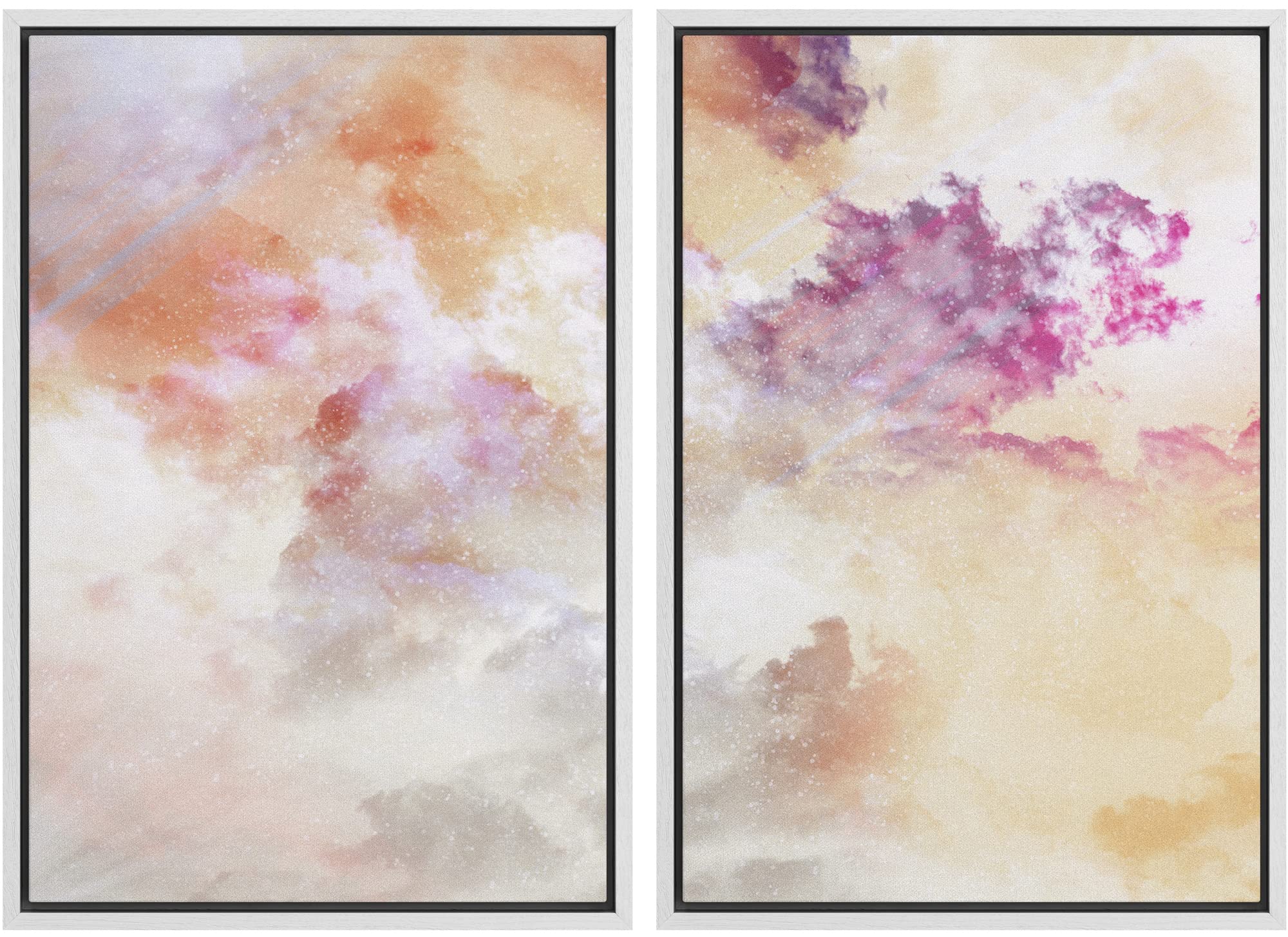 Pastel Watercolor Abstract Canvas Wall Art Set - Minimalist Framed Prints with Smoke & Geometric Shapes for Living Room, Bedroom, Office Decor - 16x24 Inches White - Perfect for Modern Home & Zen Interior Design