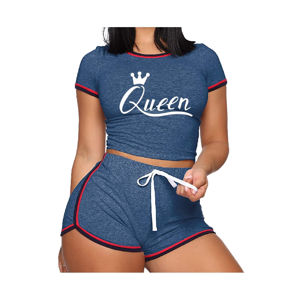 Women's Summer Short Sleeve T-Shirt Tracksuit Set - Athletic Workout Outfit for Running, Yoga & Gym Wear