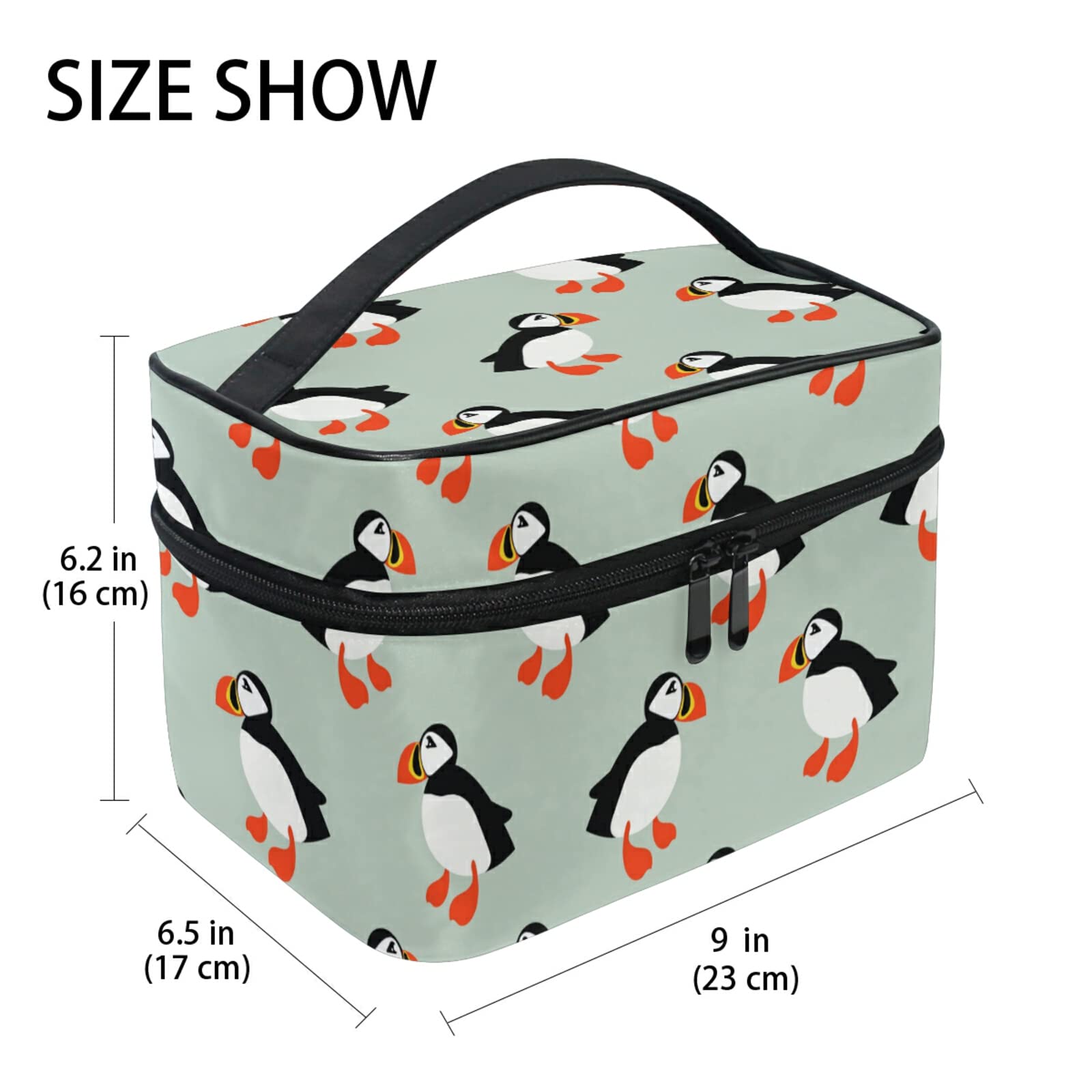 Moyyo Atlantic Ocean Cartoon Puffin Seabird Makeup Bag - Waterproof Cosmetic & Toiletry Organizer for Women, Girls, Kids - Perfect for Travel, Gym, Beach & Daily Beauty Essentials Storage