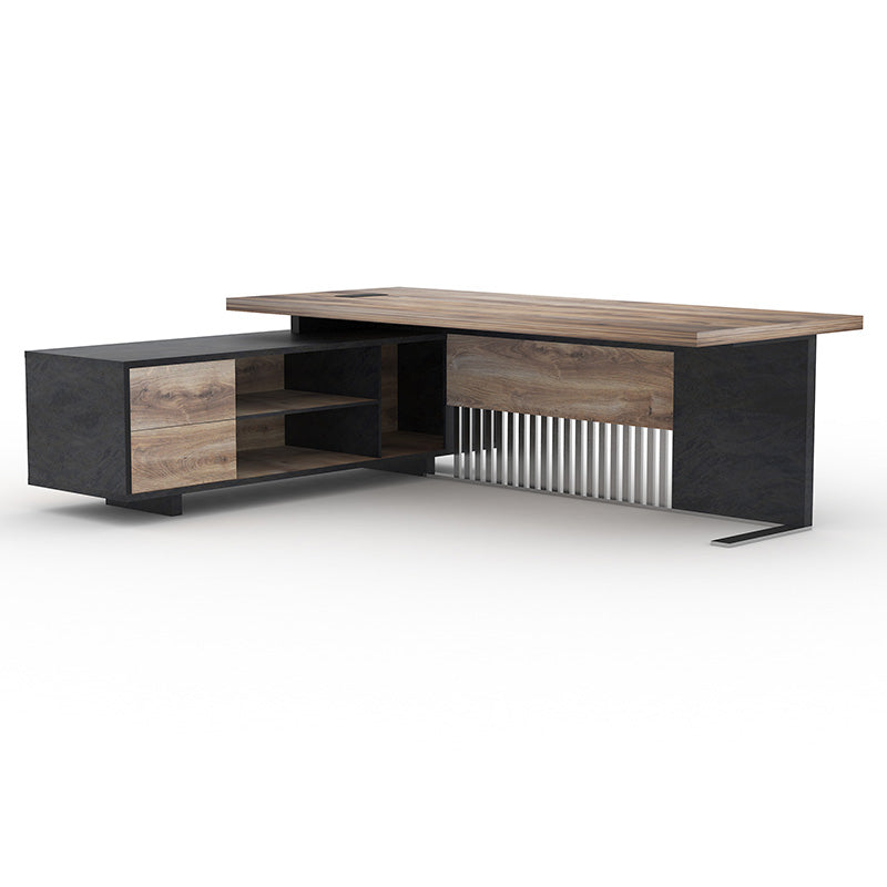 DAXTON Executive Desk with Left Return 2.4M - Warm Oak & Black Finish - Modern Office Furniture for Home & Business Workspaces