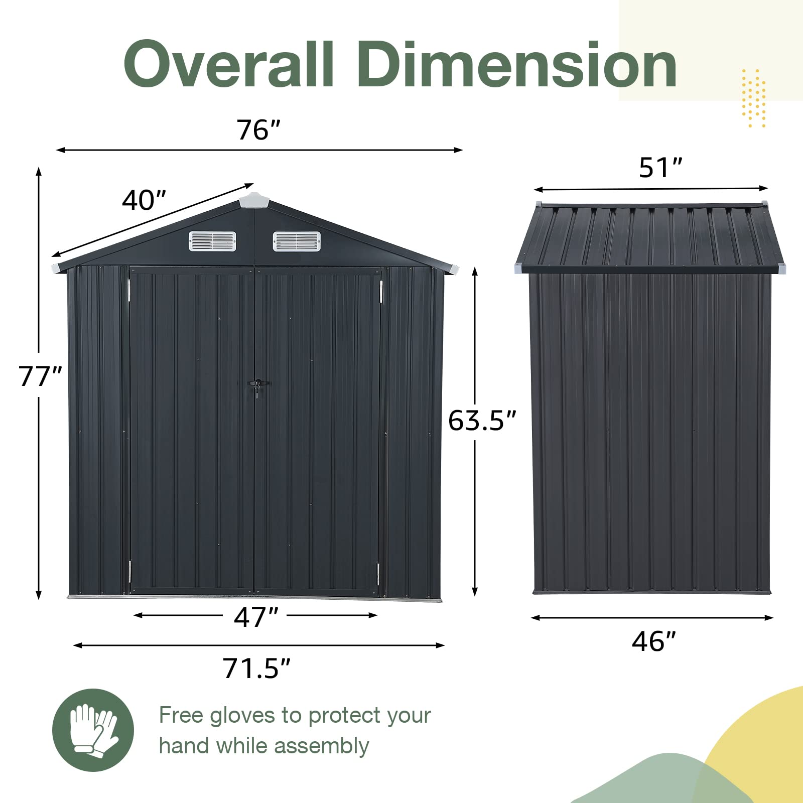 OC Orange-Casual 6x4 FT Outdoor Storage Shed - Galvanized Steel Metal Garden Tool Shed with Lockable Door for Backyard, Patio & Lawn | Weather-Resistant Black Outdoor Storage Solution for Gardening Tools, Lawn Equipment & Seasonal Items