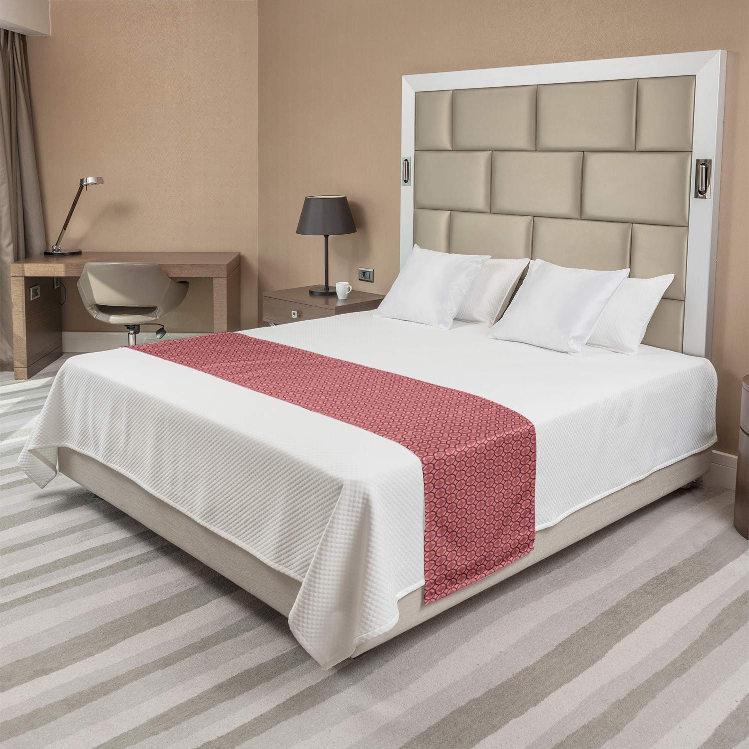 Ambesonne Abstract Bed Runner - Geometric Retro Design with Round Motifs & Monochrome Details | Decorative Bedding Scarf for Hotels, Homes & Guestrooms in Pale Ruby Blush | Perfect for Master Bedrooms, Luxury Hotels & Cozy Guestroom Decor