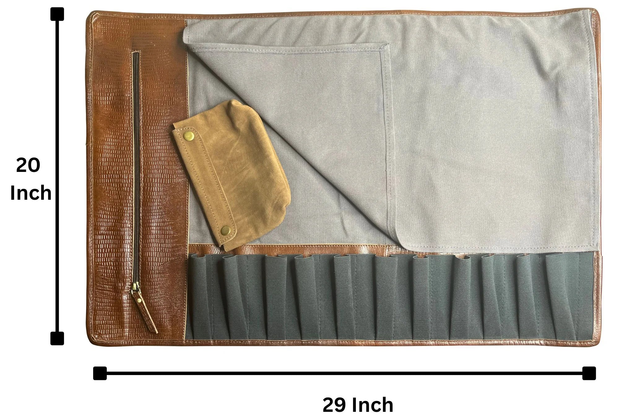 Premium Leather & Canvas Knife Roll Storage Bag for Chefs - Chocolate Grey - Ideal for Professional Kitchens, Culinary Schools & Home Cooking