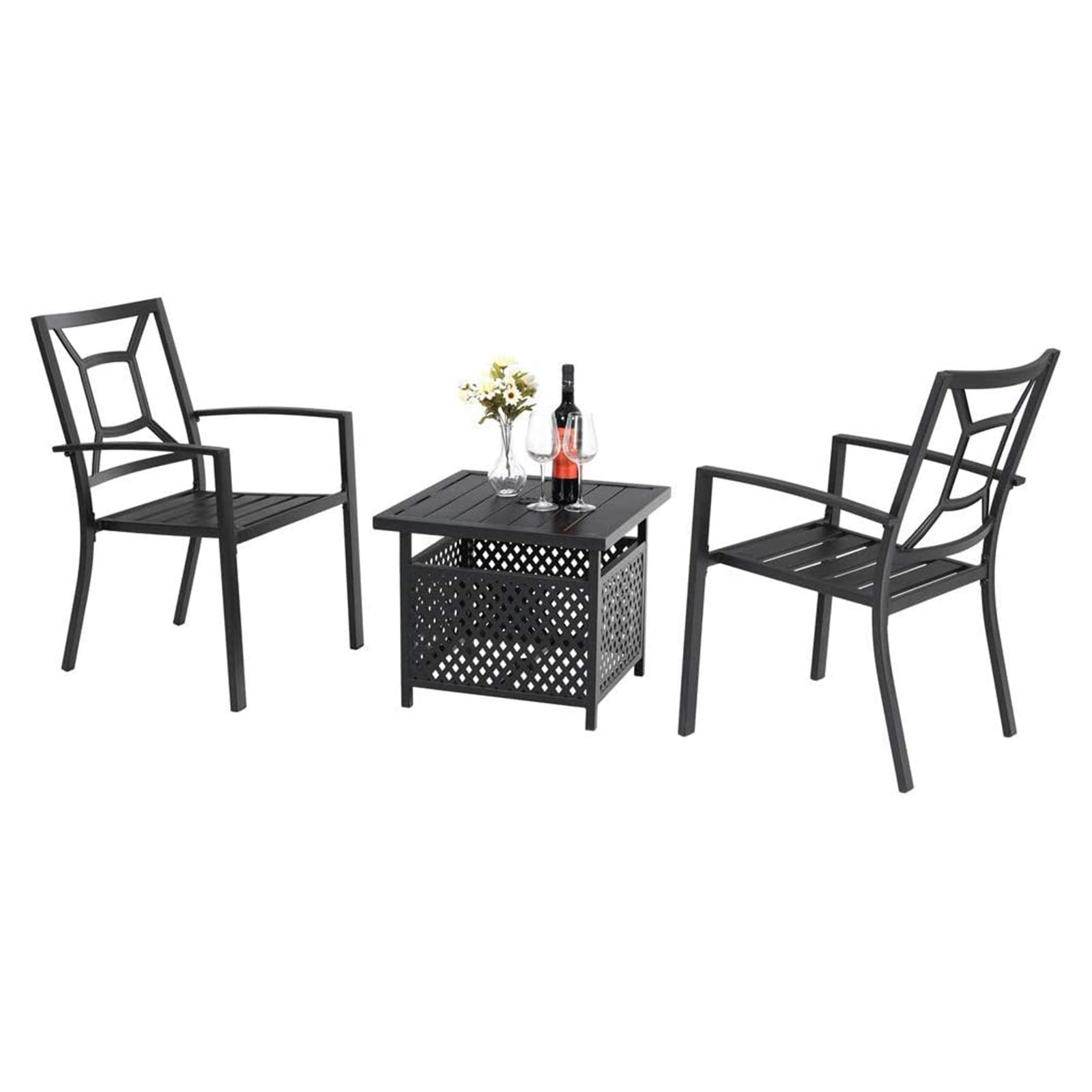 PHI VILLA 3-Piece Outdoor Patio Dining Set - Metal Bistro Chairs with Umbrella Table, 1.57