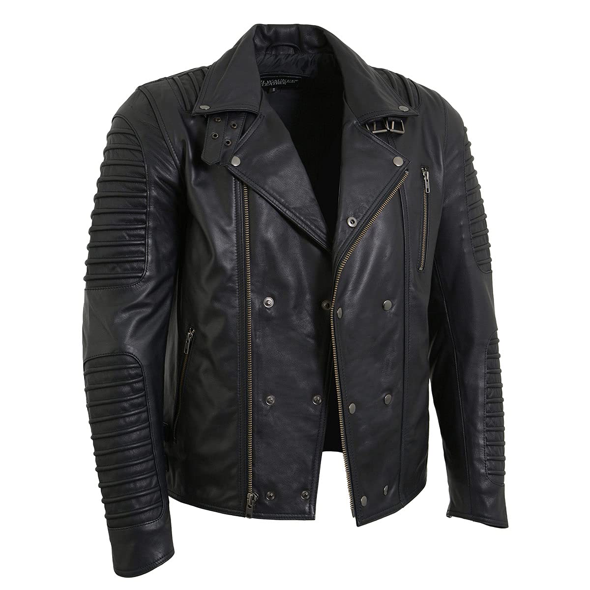 Milwaukee Leather SFM1885 Men's Black Leather Motorcycle Jacket with Piping Design - Stylish Biker Jacket for Riding, Casual Wear & Outdoor Adventures