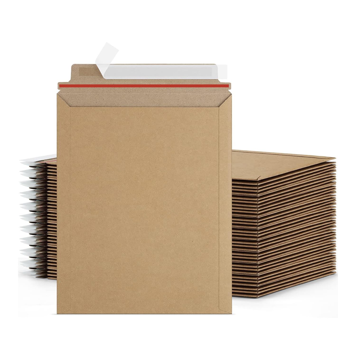 PSBM 12.75x15 Inch Rigid Mailers - 200 Pack Kraft Brown Cardboard Shipping Envelopes for Photos, Documents & Small Packages - Self Seal Mailing Solution for Ecommerce, Office & Home Use