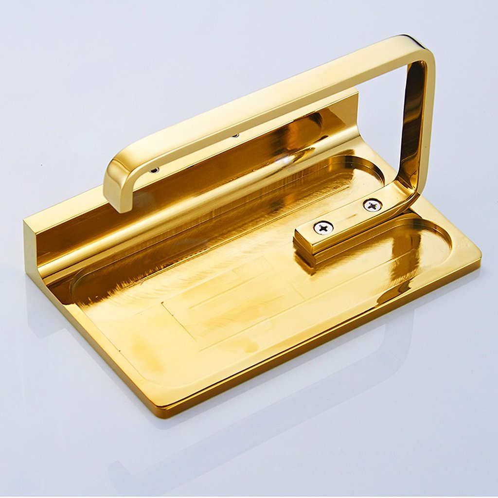 Modern Gold Toilet Paper Holder Wall Mounted - Brass Bathroom Tissue TP Holder with Phone Shelf & Storage - Mirror Finish (1 Roll) - Perfect for Bathroom, Lavatory & Powder Room Organization