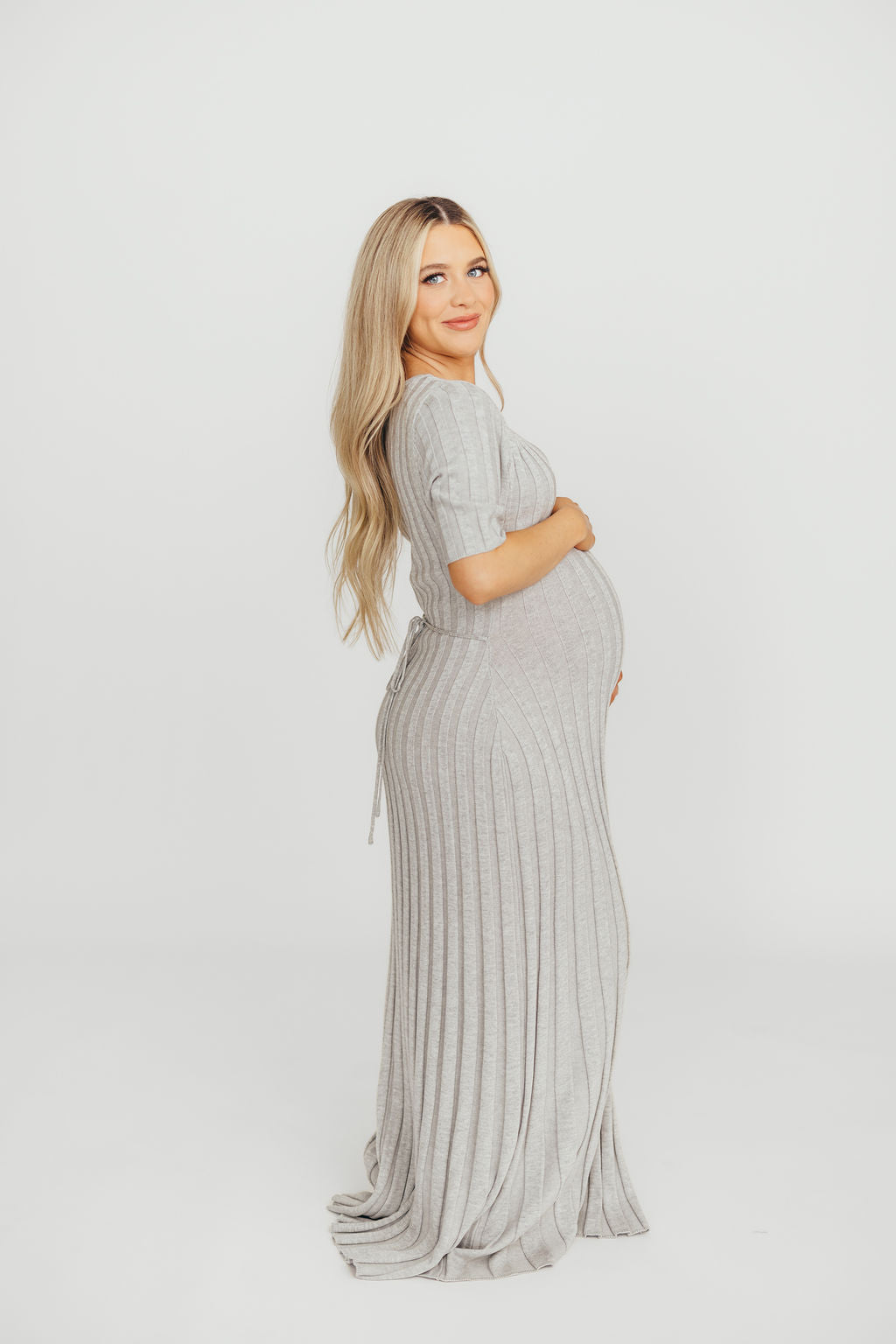 Oakley Ribbed Maxi Dress in Heather Grey - Bump Friendly Maternity Dress for Pregnancy & Nursing | Perfect for Casual Outings, Baby Showers & Summer Vacations