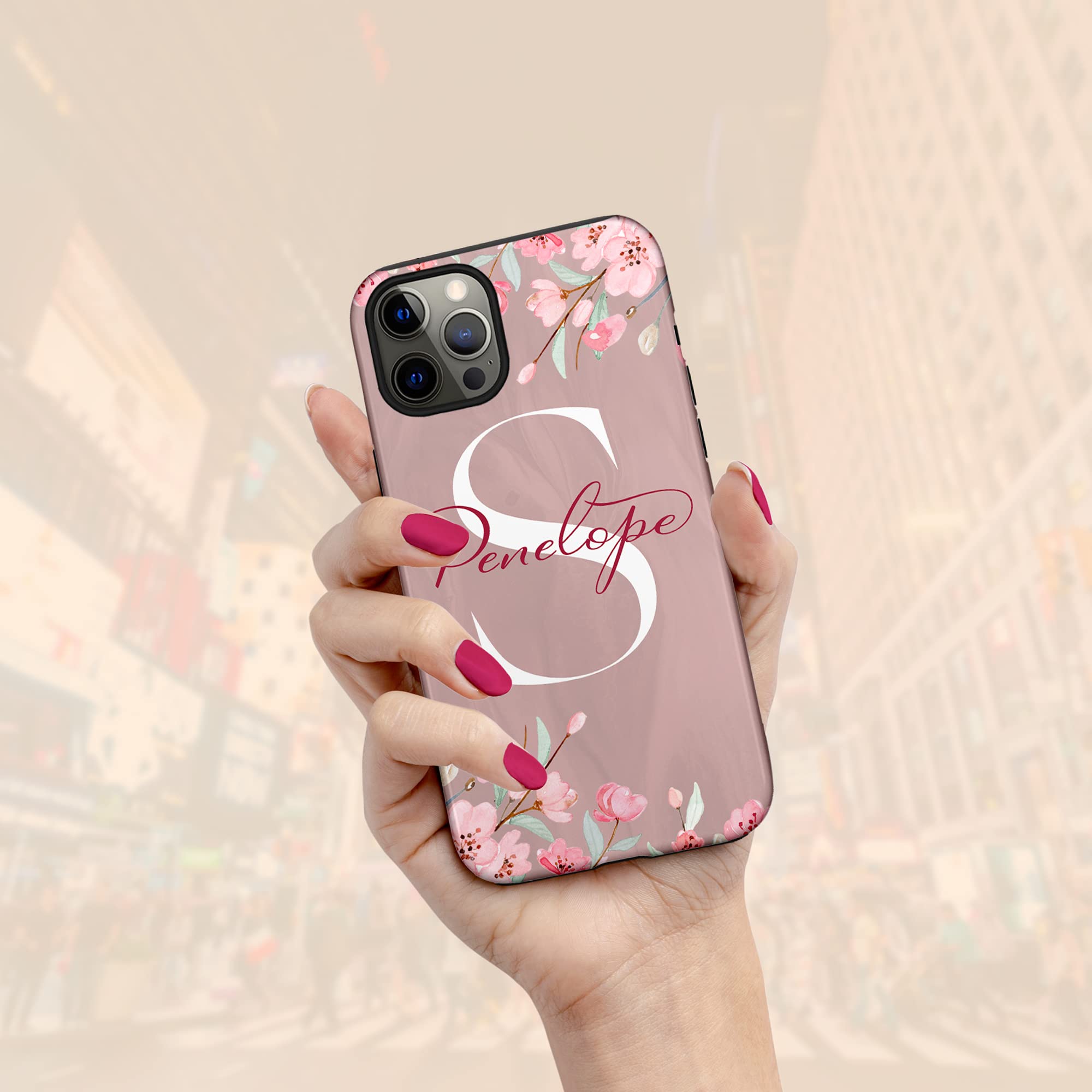 Personalized Cherry Blossom Monogram iPhone Case - Custom Name Phone Cover for iPhone 16 Plus/15 Pro Max/14/13 Mini/12/11/X/XS Max/XR/7/8 - Perfect Gift for Women & Girls, Ideal for Spring Fashion & Daily Protection