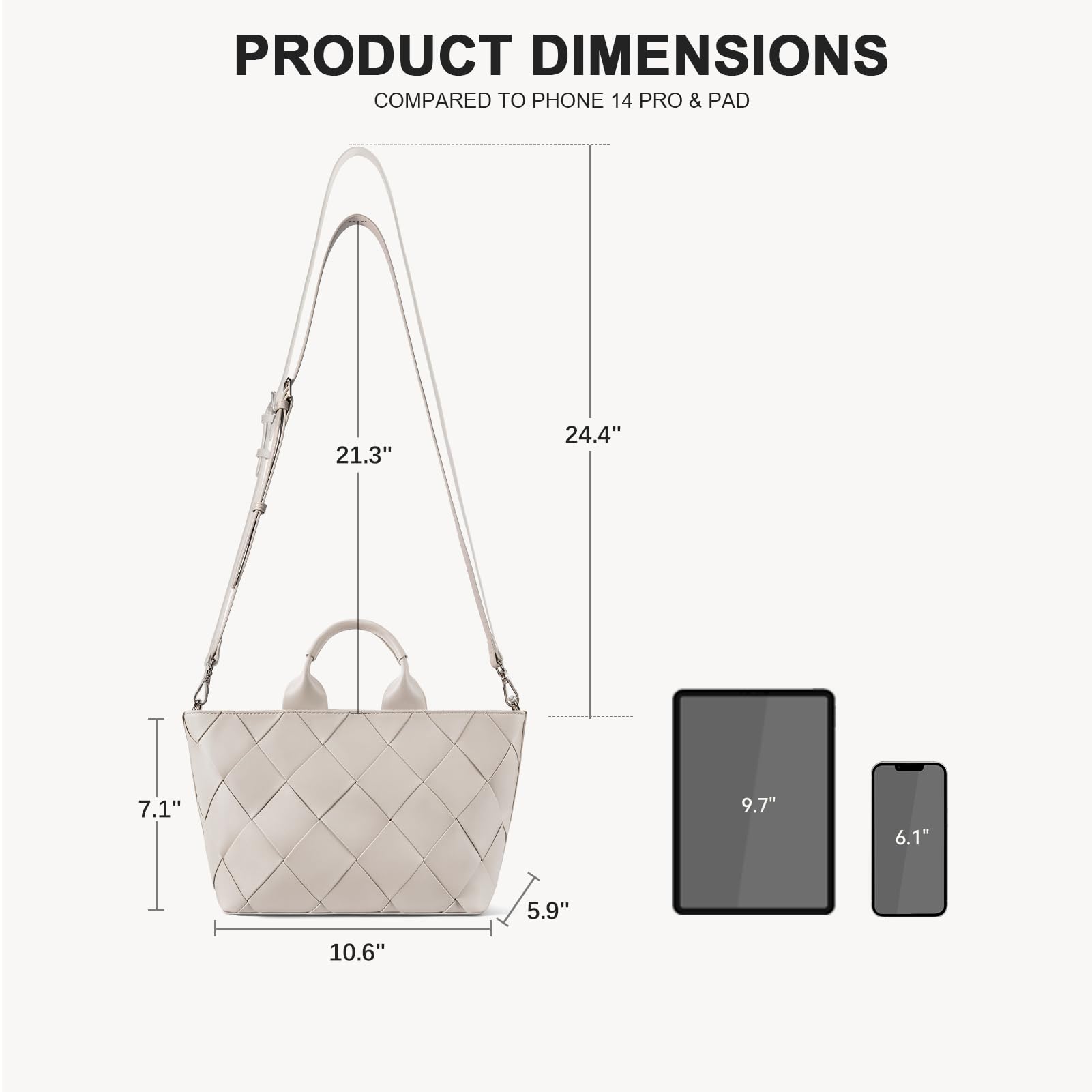 BOSTANTEN Women's Woven Tote Bag with Zipper - Stylish Top Handle Purse & Crossbody Shoulder Bag for Work, Travel & Shopping