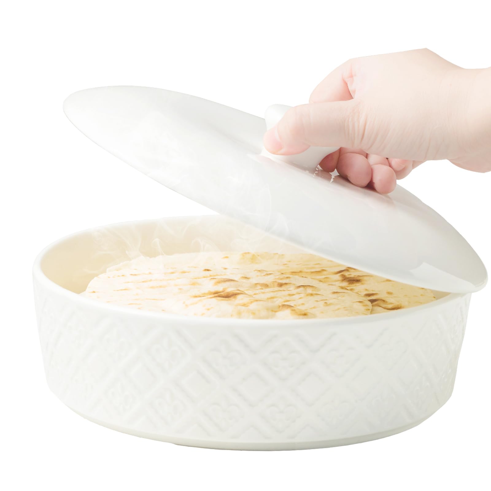 Microwave Safe Tortilla Warmer with Lid - 8.8 Inch Ceramic Taco Holder for Taco Tuesday & Taco Bar - Oven Safe Bread & Pancake Warmer - Perfect for Mexican Food Nights, Breakfast Buffets & Party Serving