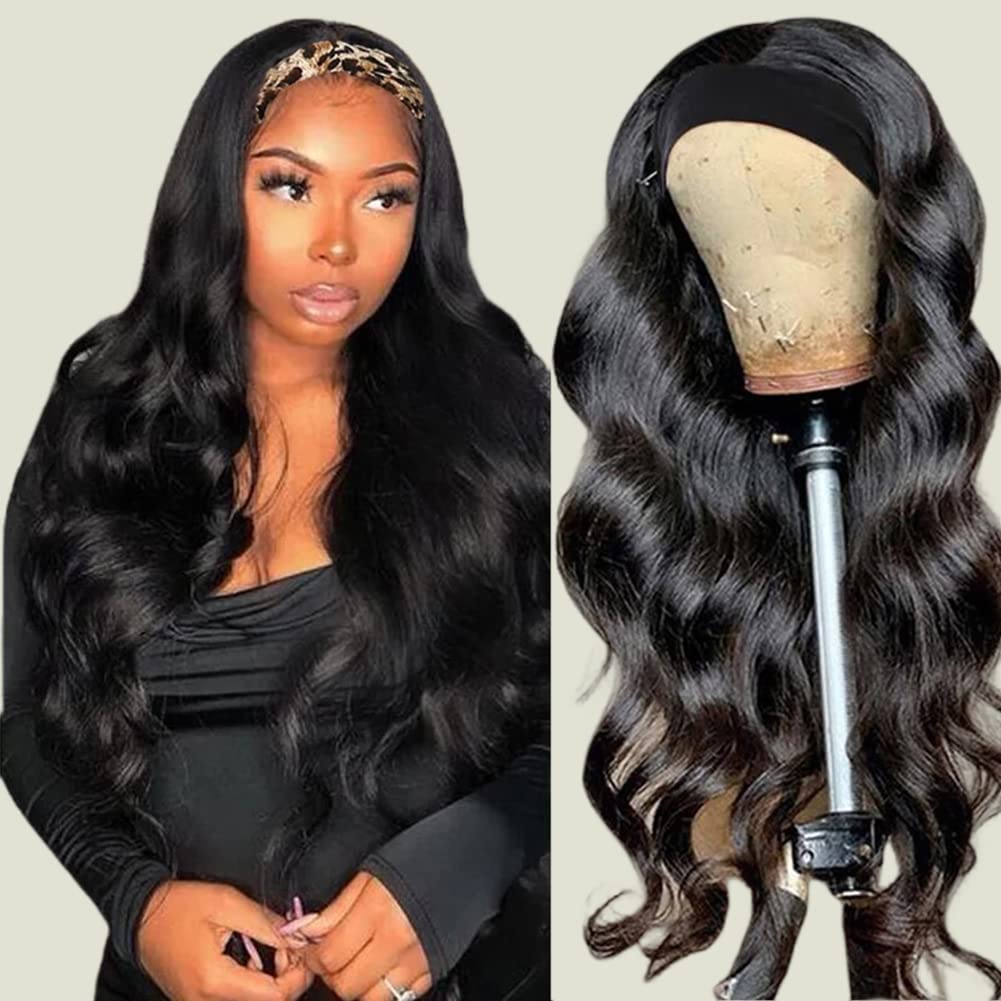 Glueless Headband Wigs for Black Women - 100% Brazilian Virgin Human Hair, Body Wave, 150% Density Machine Made Headband Wig | Perfect for Daily Wear, Parties & Protective Styling