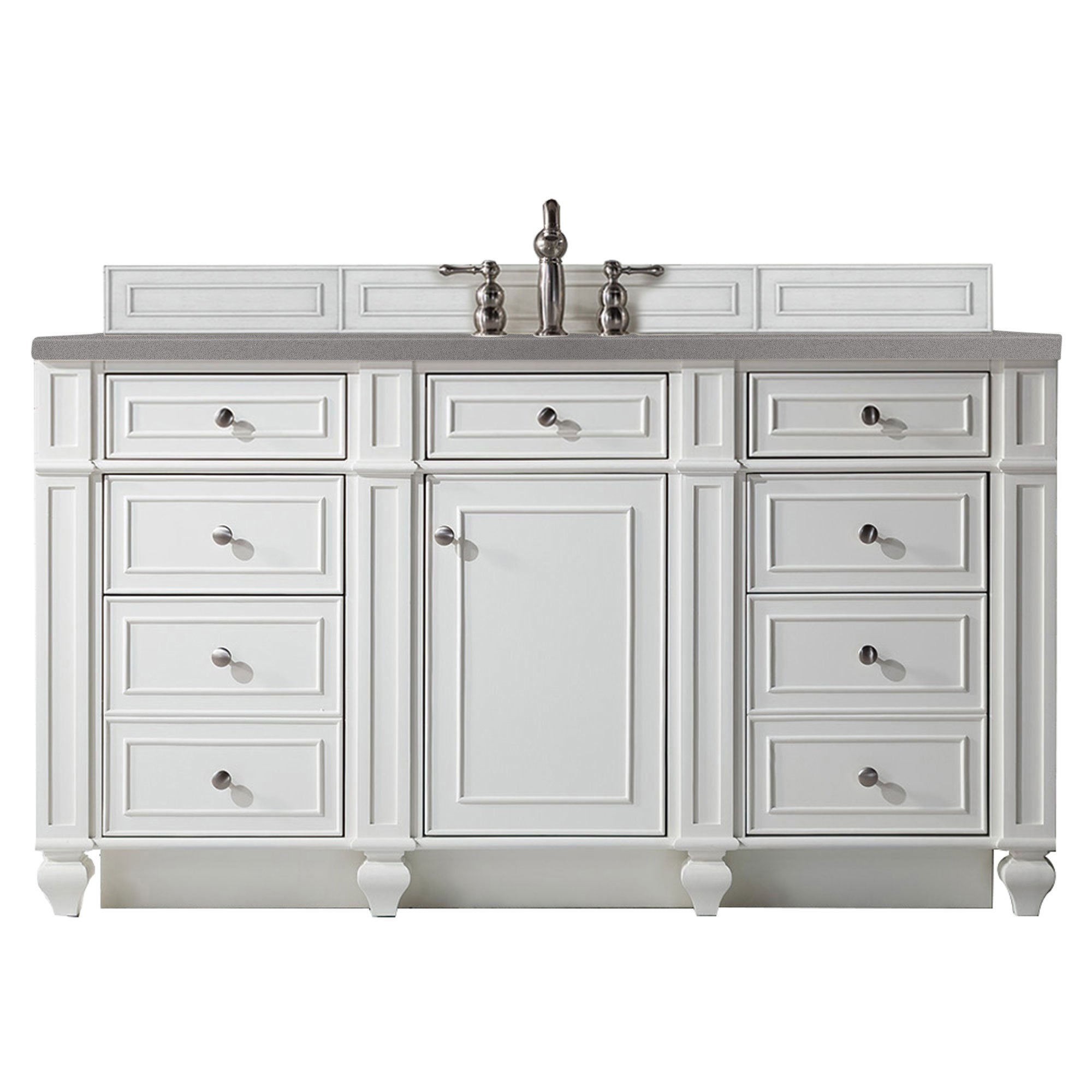 Bristol 60 Inch Single Bathroom Vanity Set with Bright White Finish & 3CM Grey Expo Quartz Countertop - Perfect for Modern Home Bathroom Renovation and Upgrade