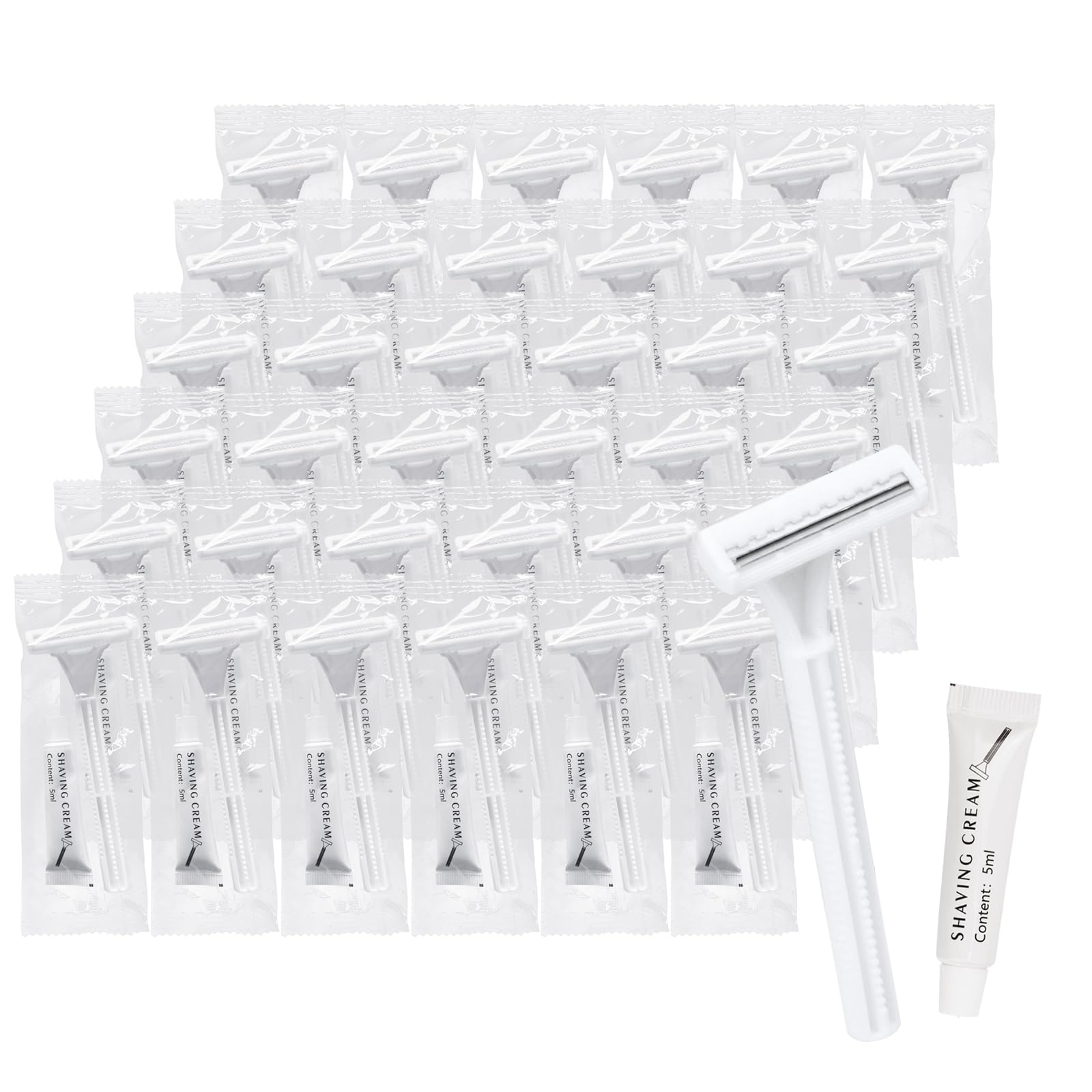 Bulk Disposable Razors with Blade Cover - 60 Individually Wrapped Razors with Shaving Cream for Hotels, Shelters & Nursing Homes | Travel & Personal Grooming Essentials