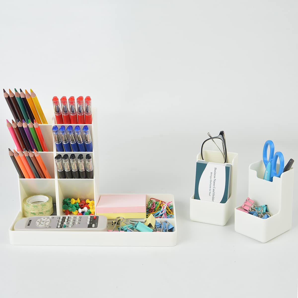 Multi-Functional Desk Organizer with Pencil Holder & Storage Baskets - Office Supplies Caddy for Desktop Accessories, School & Home Office Organization - Milky White | Perfect for Workspace Decluttering & Stationery Storage