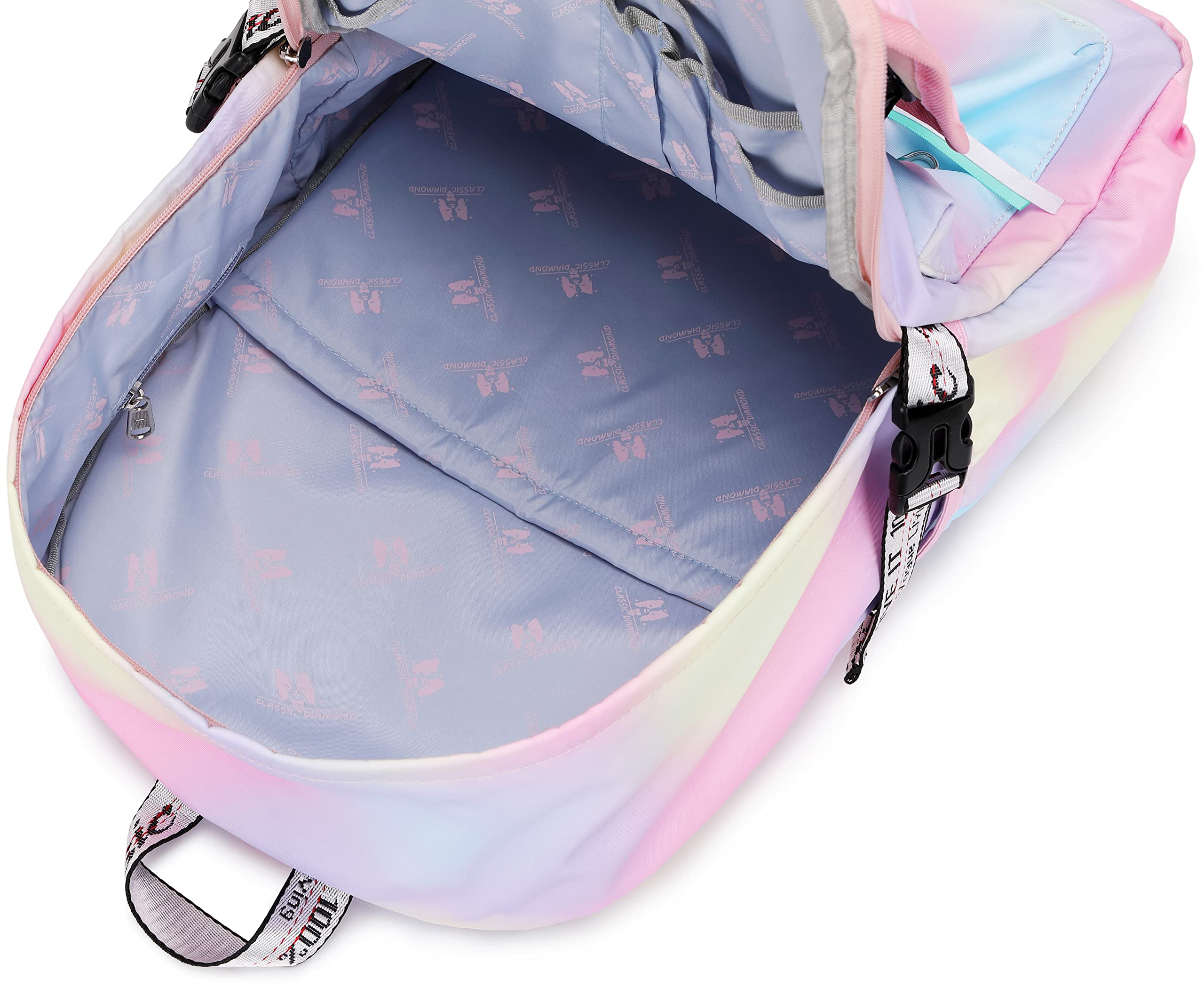 Hey Yoo Cute Pink Backpack Set for Teen Girls - School Backpack with Lunch Box, Aesthetic Bookbag for Middle & High School, College, Travel & Daily Use