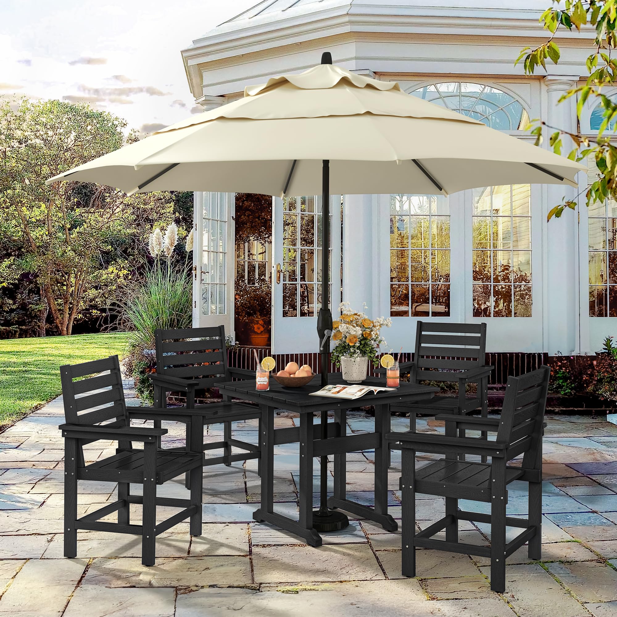 5-Piece Outdoor Patio Dining Set - Square Weather-Resistant HDPE Table with 4 Chairs & 1.95