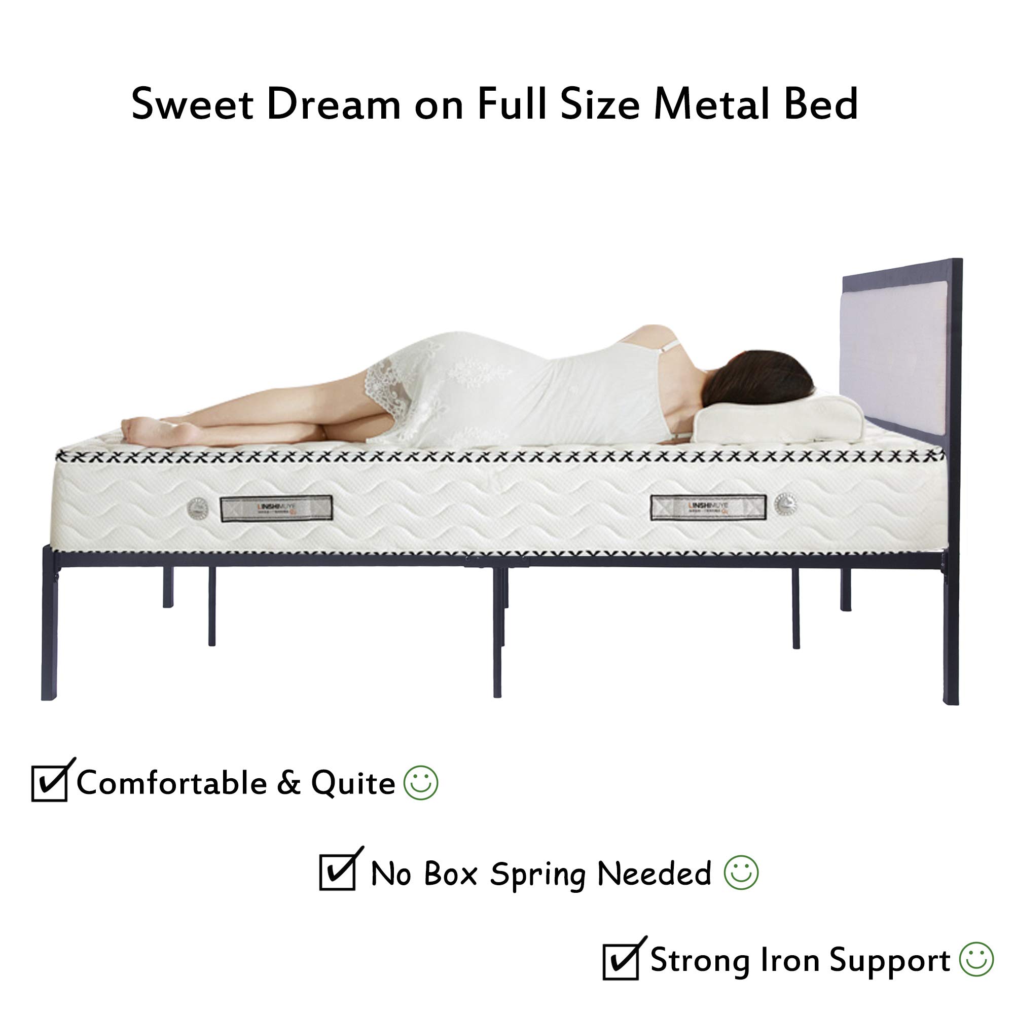 Luckyermore Full Size Bed Frame with Headboard - Heavy Duty Metal Platform, 12