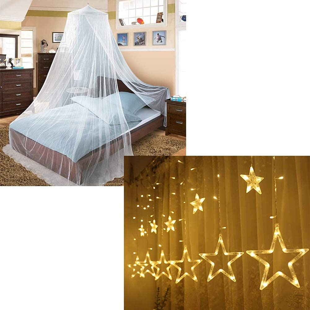 Twinkle Star Bed Canopy with 138 LED String Lights - 12 Glowing Stars for Girls Room Decor, Nursery, Wedding & Romantic Bedroom Ambiance