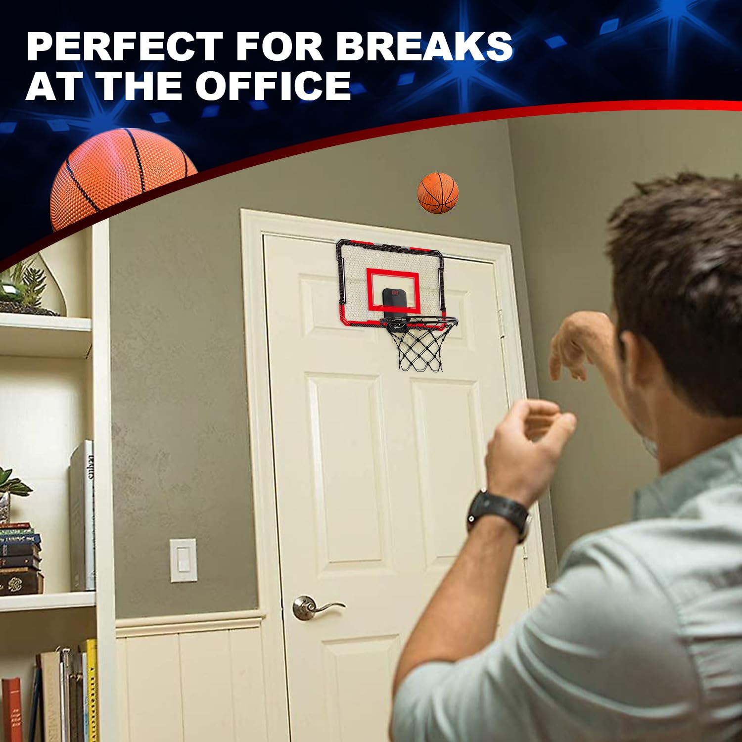 TOY Life Over Door Basketball Hoop - Indoor Mini Hoop for Kids, Teens & Adults - Play at Home or Office