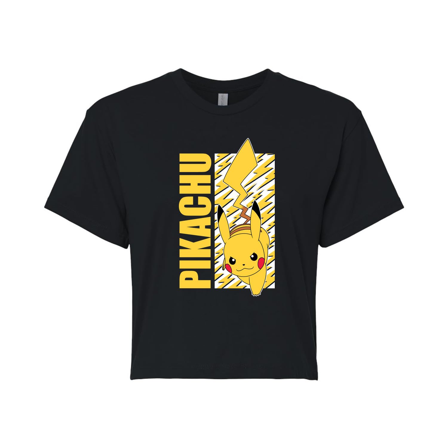 HYBRID APPAREL Pokémon Pikachu Lightning Bolts Junior's Cropped Cotton Blend T-Shirt | Cute Anime Graphic Tee for Girls | Casual Wear, Cosplay & Gift for Pokemon Fans