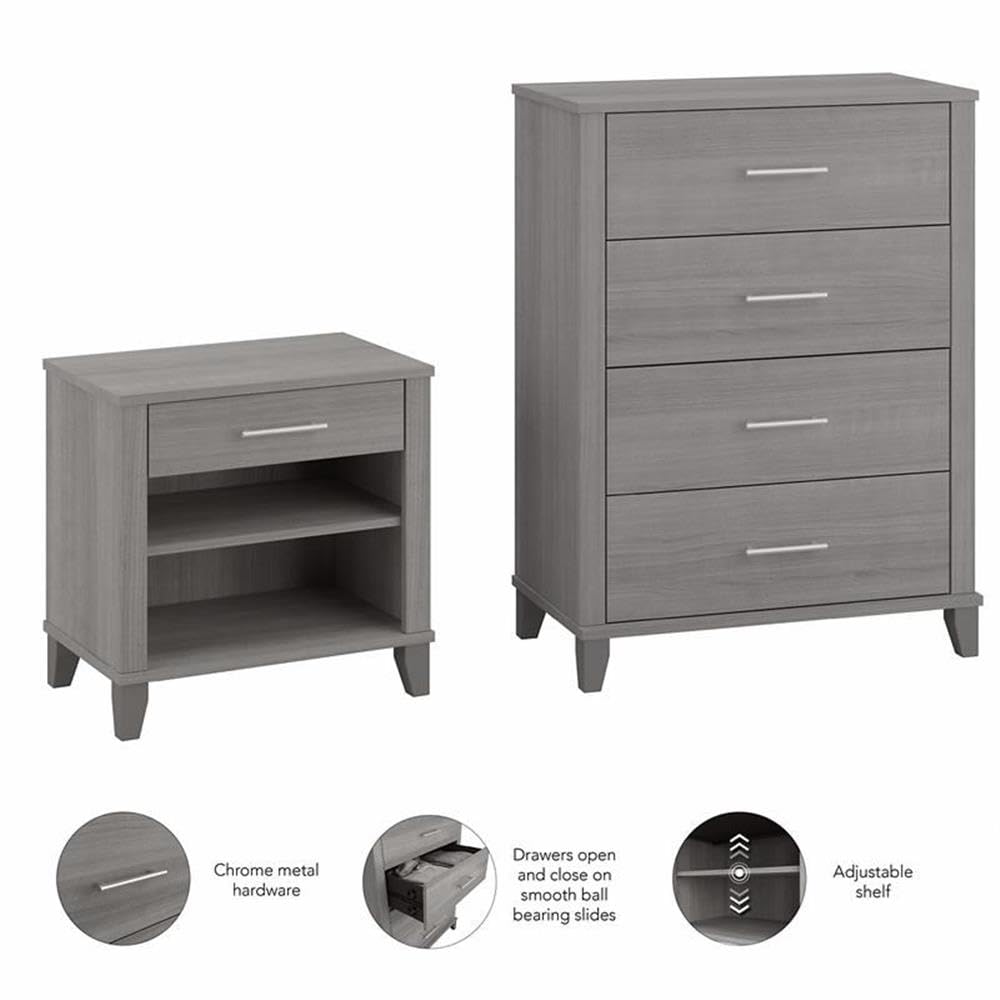 Bush Furniture Somerset 5-Drawer Chest and Nightstand Set - Platinum Gray - Modern Bedroom Storage for Clothes, Accessories & More - Perfect for Master Bedroom, Guest Room or Dorm