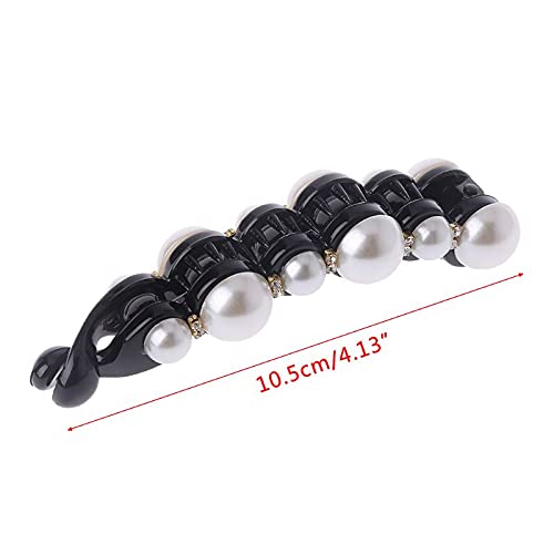 Elegant Pearl Rhinestone Banana Hair Clips for Women - 6 Pcs Set, Ponytail Hairpins, Barrettes & Headwear Accessories - Perfect for Weddings, Parties & Everyday Styling