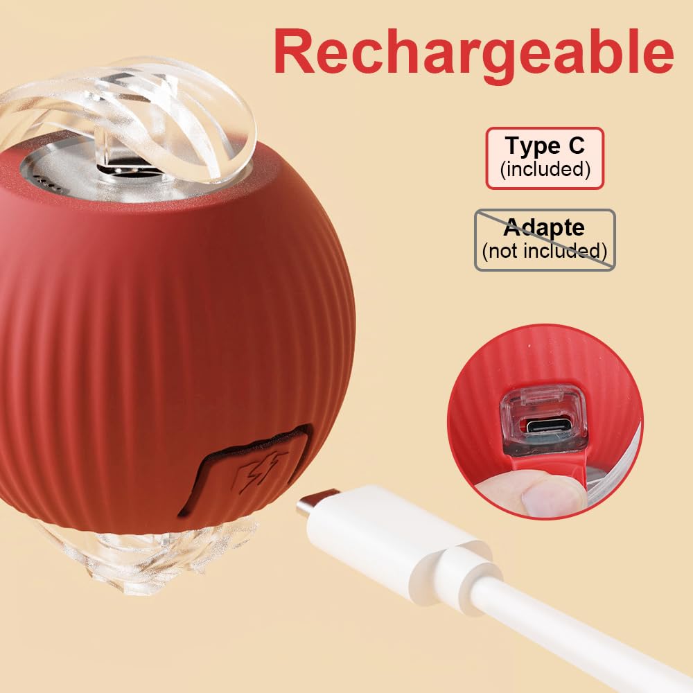 Interactive Cat & Dog Toy Ball - 2024 New Self-Rolling 360° Smart Electric Pet Toy for Indoor Cats & Small Dogs - Automatic Fast Rolling on Carpet & Hard Floors - Fun Exercise & Playtime (Red)