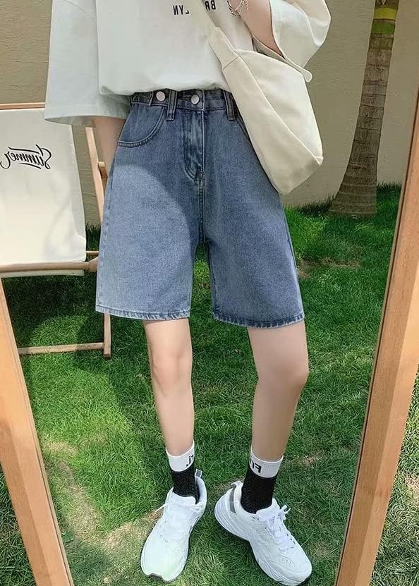 High Waist Knee-Length Denim Shorts - Y2K Baggy Biker Bermuda Shorts for Women | Harajuku Streetwear & Korean Preppy Style | Perfect for Summer, Casual Outfits & Street Fashion