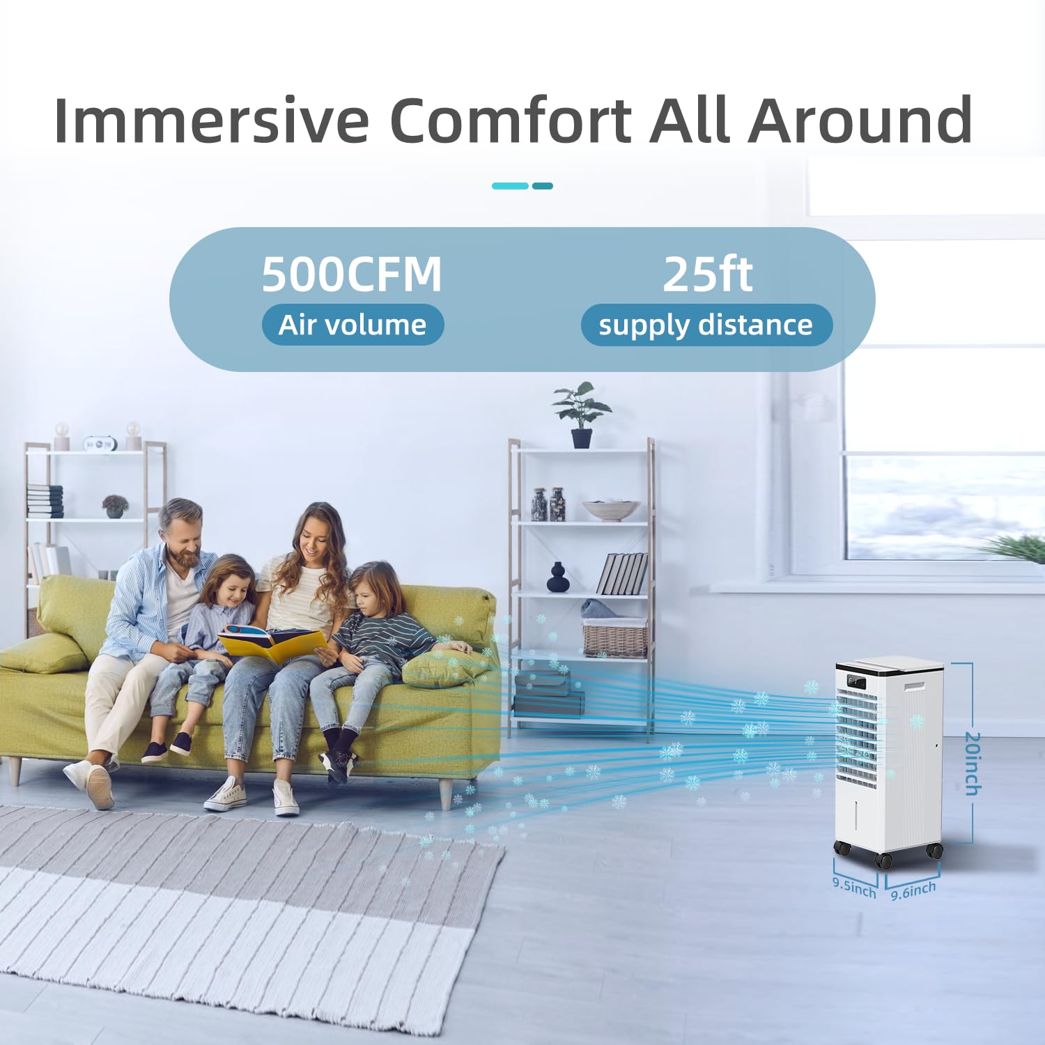 Portable Air Conditioner 3-in-1 Evaporative Swamp Cooler - Windowless AC Unit with 4 Modes, 3 Speeds, 12H Timer, Child Lock & Smart Remote - Touch Control Portable Air Cooler for Bedroom, Office, Living Room & Indoor Use - Perfect for Summer Cooling & Home Comfort