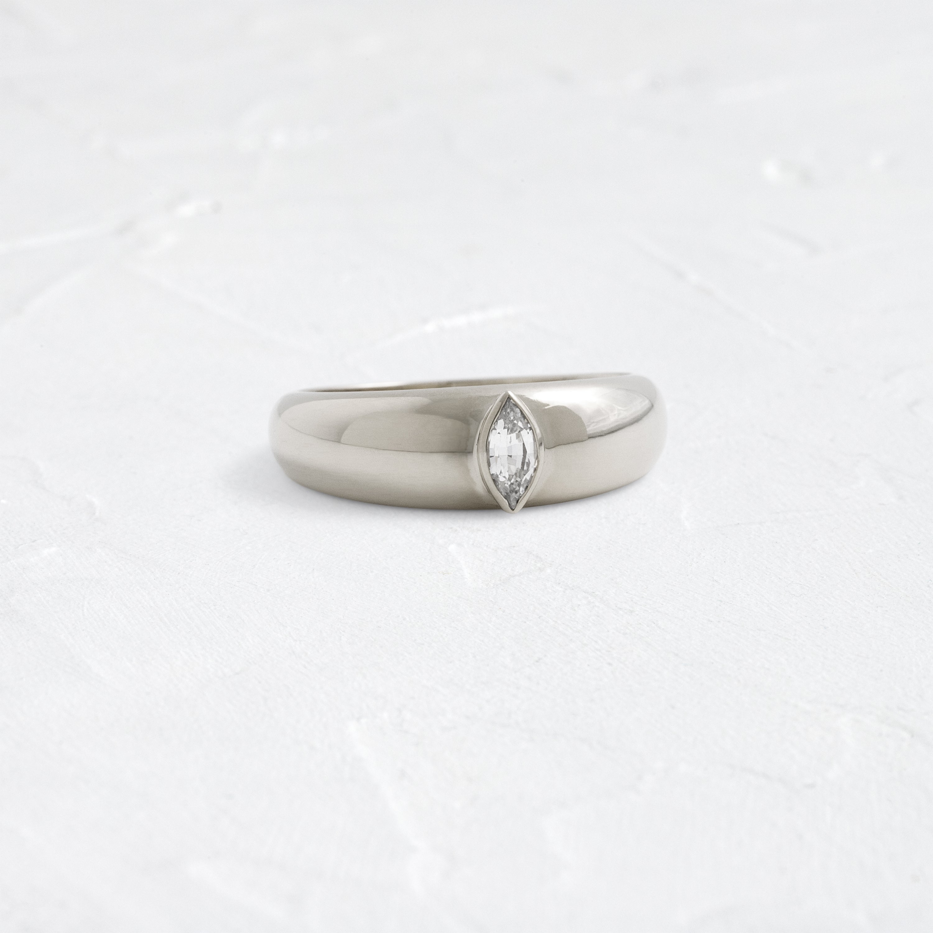 Elegant Bezel Solitaire Cigar Band Ring with Marquise Cut White Sapphire - Perfect for Engagement, Wedding & Anniversary Gifts