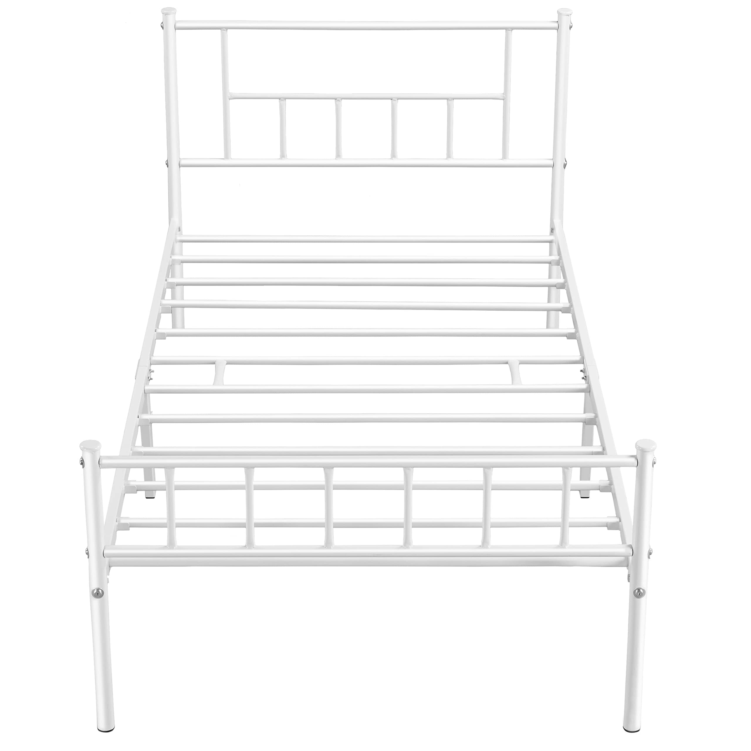 Topeakmart Twin Size Metal Bed Frame with Headboard & Footboard - No Box Spring Needed, Sturdy Steel Slat Support & Under Bed Storage, White - Perfect for Kids Rooms, Guest Rooms & Small Spaces