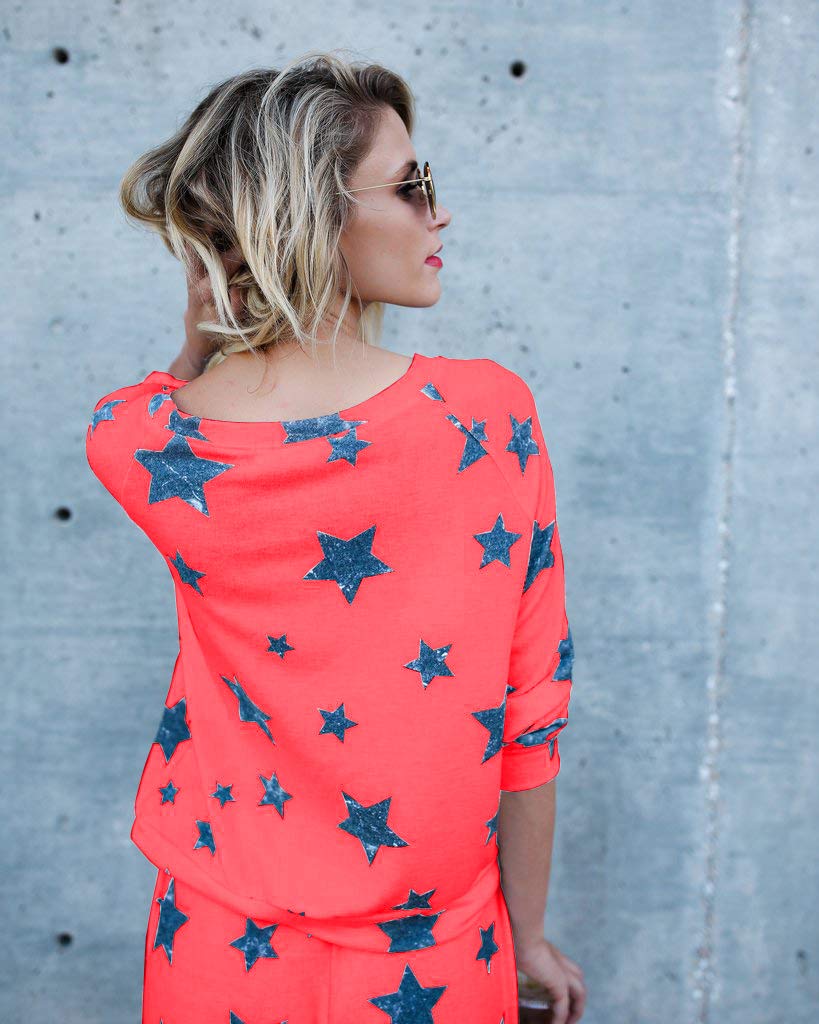 2-Piece Women's Casual Tracksuit Set - Long Sleeve Star Print Sweatshirt & Jogger Pants Outfit | Comfortable Lounge Wear for Yoga, Running & Street Fashion