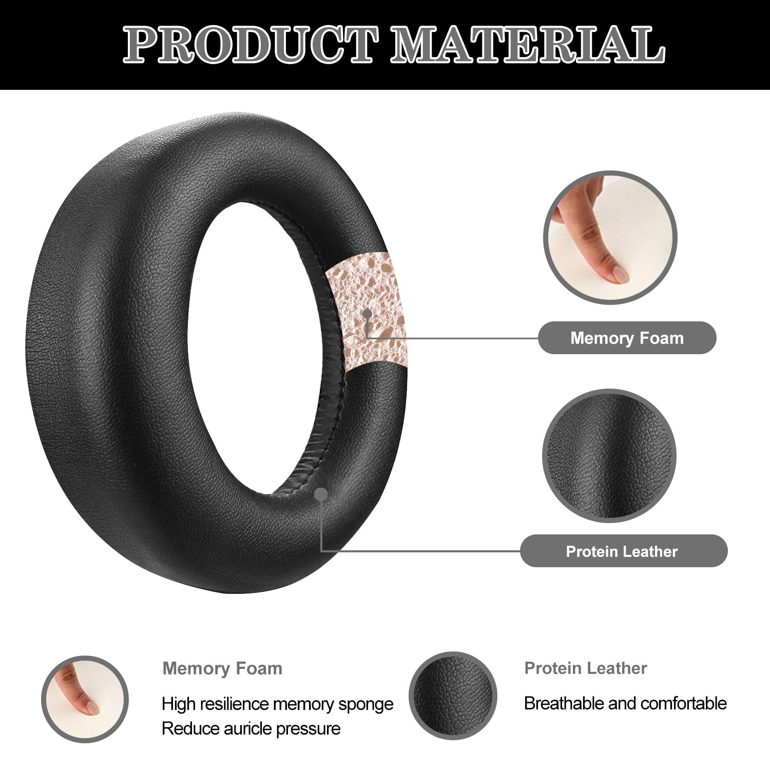 Replacement Earpads for Sony PS5 Pulse 3D Wireless Headphones - Soft Protein Leather & High-Density Foam Cushions (Black) - Comfortable Gaming Headset Accessories for Long Play Sessions