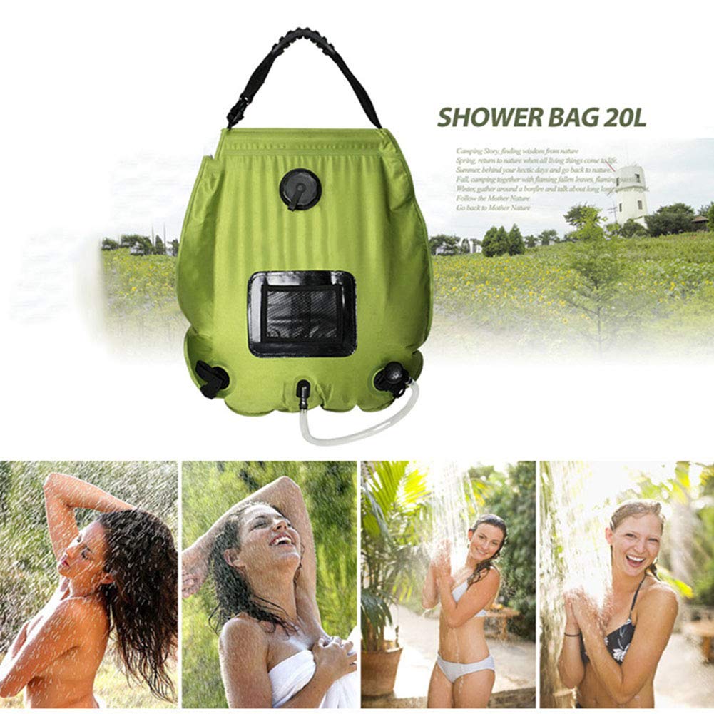 Portable 20L Solar Camping Shower Bag with Thermometer - Lightweight Foldable Solar Heated Travel Shower for Outdoor Hiking, Climbing & Beach Trips - Includes Removable Hose & Switchable Shower Head - Perfect for Camping, RV Trips and Emergency Preparedness