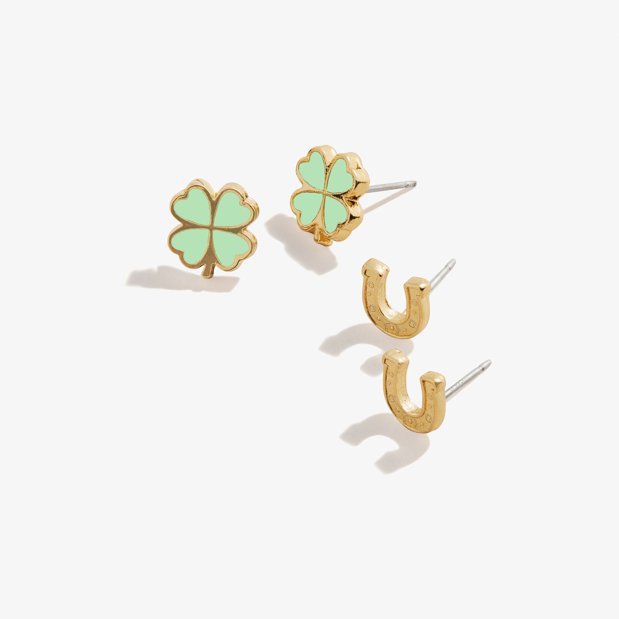 Lucky 4-Leaf Clover & Horseshoe Earrings Set of 2 - Irish Charm Jewelry for St. Patrick's Day & Good Fortune Gifts