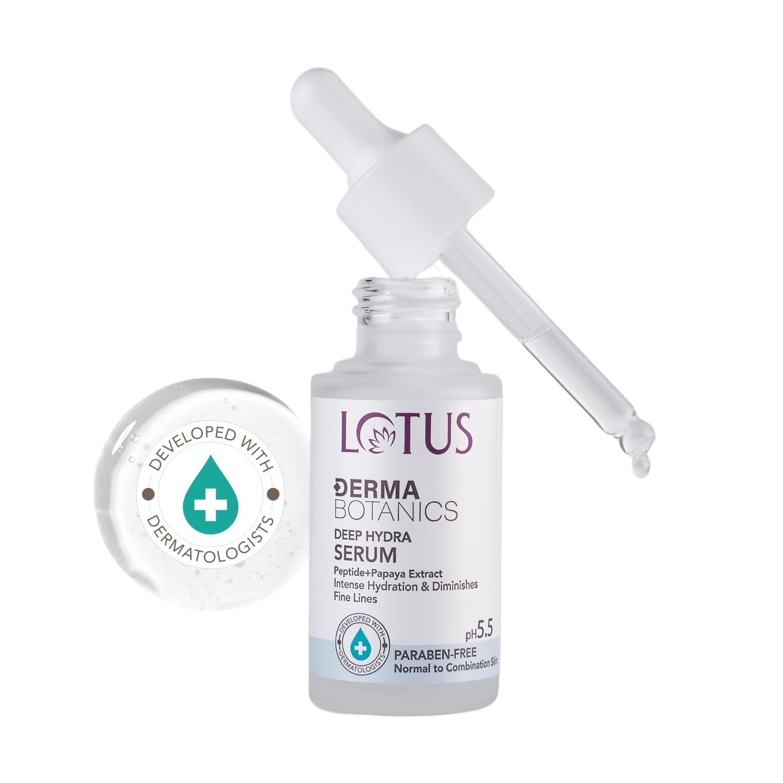 Lotus Herbals Dermabotanics Peptide & Papaya Extract Deep Hydra Serum - Anti-Aging Face Serum for Fine Lines & Collagen Boost | Dermatologist Recommended | pH 5.5 | Non-Irritating | 28ml for Normal to Combination Skin | Perfect for Daily Skincare Routine & Nighttime Hydration