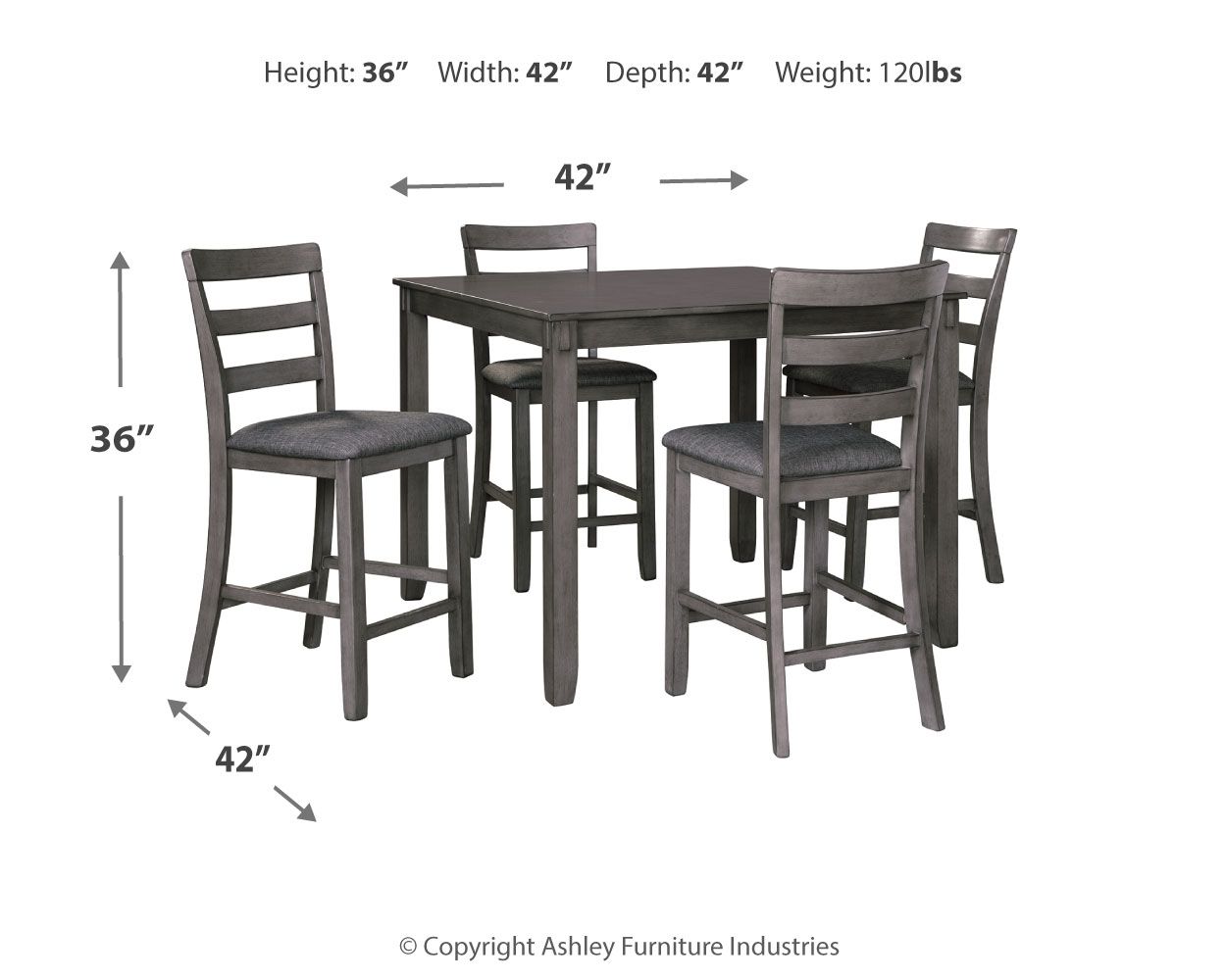 Bridson Gray Square Counter Table Set of 5 - Modern Kitchen Island Stools for Dining Bar, Breakfast Nook & Home Decor
