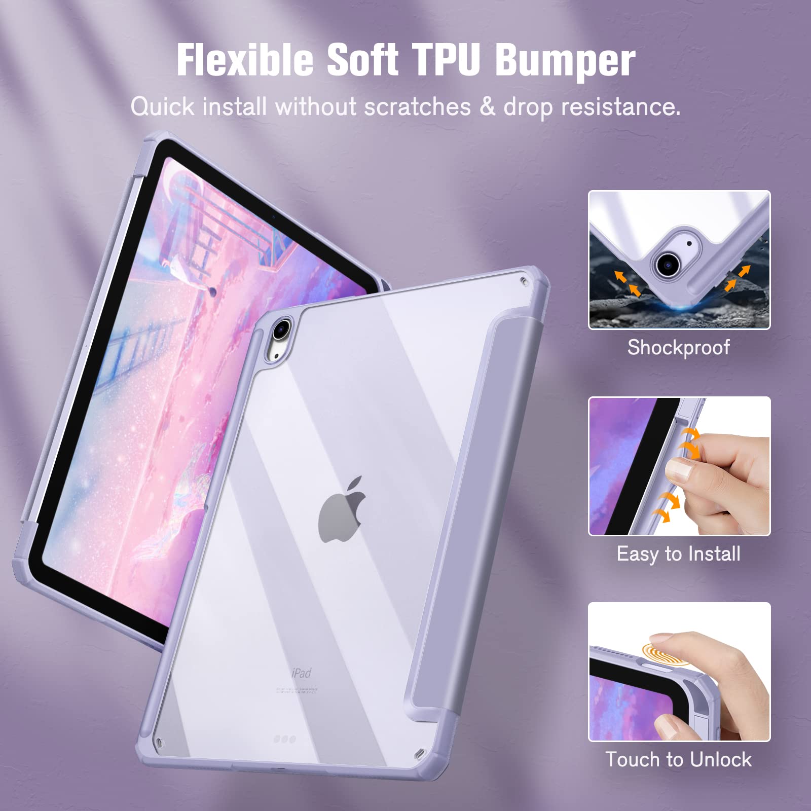 Fintie Hybrid Slim Case for iPad Air 11-inch M3 (2025) & M2 (2024), iPad Air 5th/4th Gen 10.9 Inch - Protective Cover with Apple Pencil 2nd Gen Silicone Sleeve - Perfect for Work, School & Travel