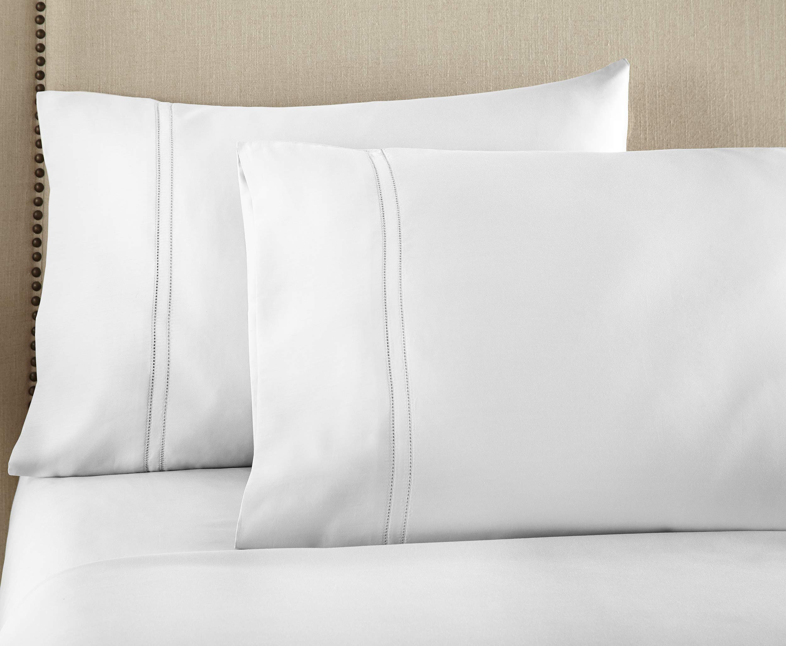 Pure Parima Luxury 100% CEA Certified Egyptian Cotton Sheet Set - Extra-Long Staple, Cool & Breathable Bedding - Ultra Soft Full Size Sheets with Double Hem-Stitched Flat Sheet, Fitted Sheet & 2 Pillowcases (White) - Perfect for Hot Sleepers & Luxury Bedroom Decor