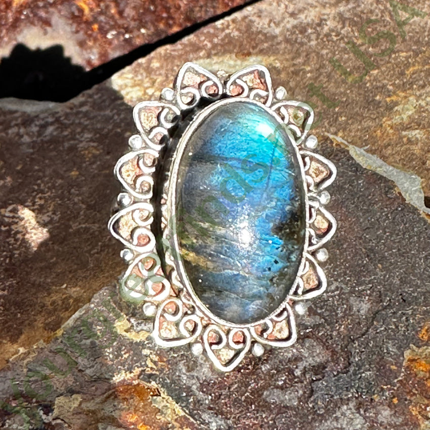 Sterling Silver Blue Labradorite Ring for Women - Size 7 | Elegant Gemstone Jewelry for Everyday Wear, Gift Giving & Special Occasions