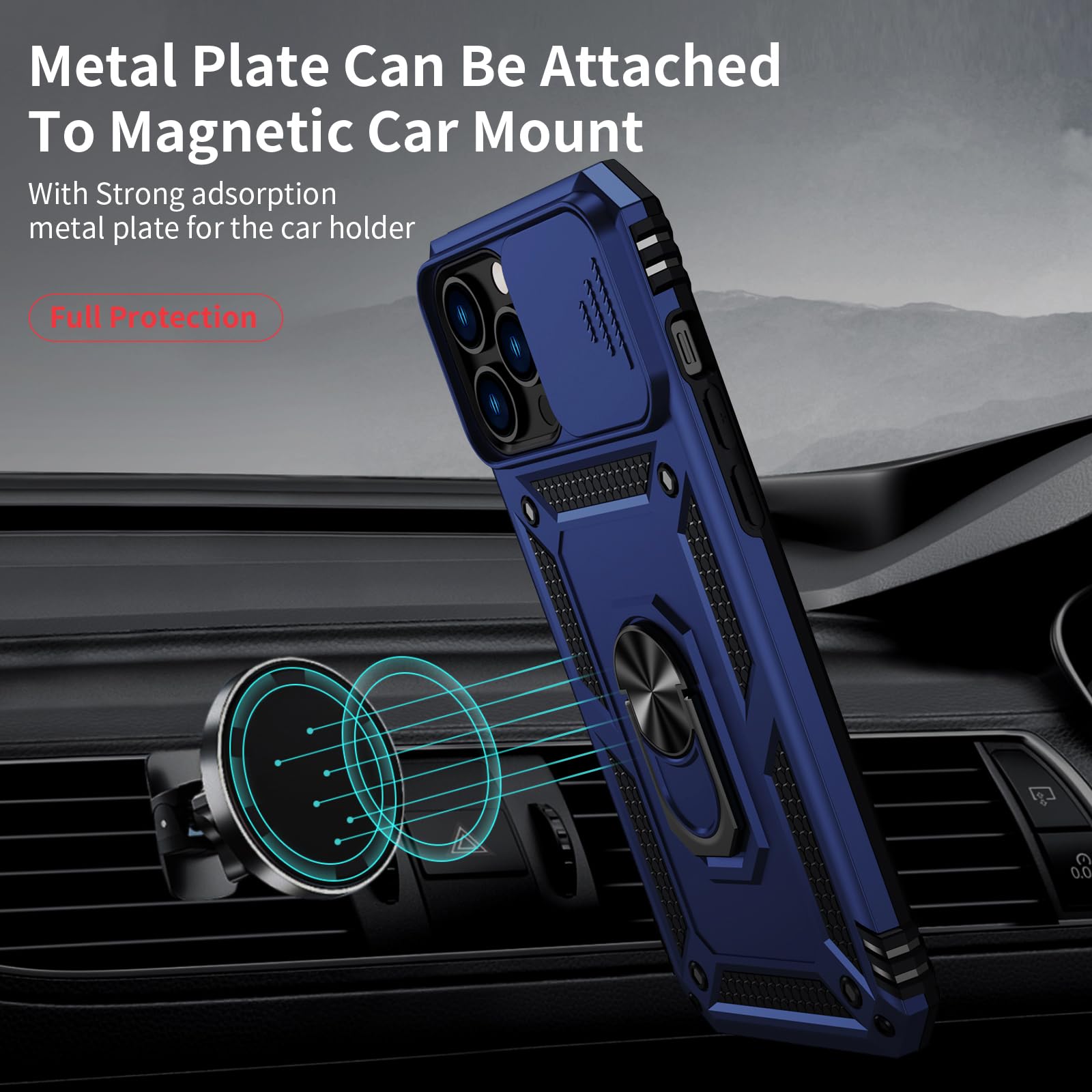 Premium iPhone 12 Pro Max Case with Camera Lens Cover & HD Screen Protector | 10FT Military-Grade Drop Protection | Magnetic Ring Holder & Kickstand | Navy Blue | Perfect for Outdoor Activities, Travel, and Daily Protection
